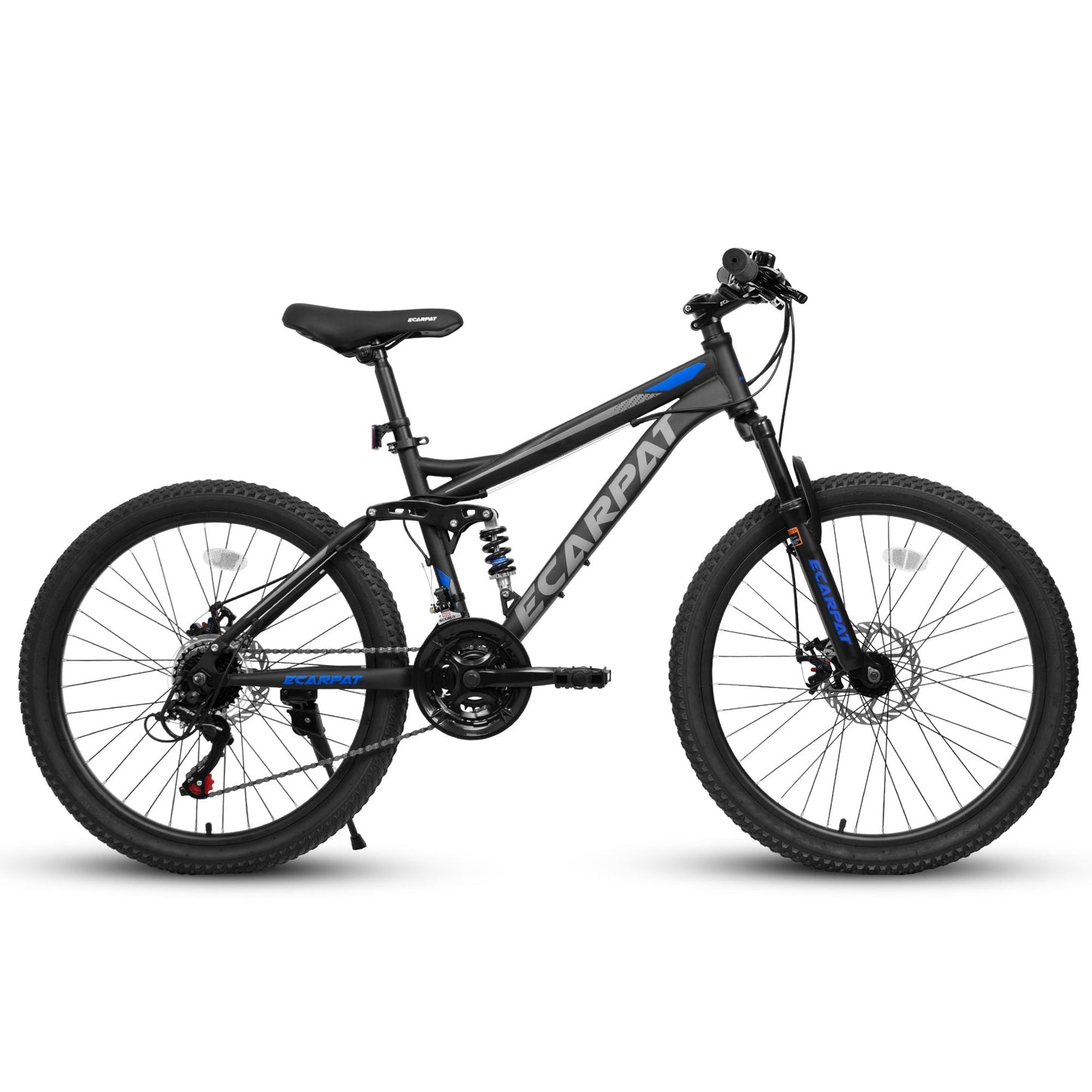 NEW A2460 24 Inch Mountain Bike with Full Suspension, 21 Speed Shifter Lever with Gear Indicator, High Carbon Steel Frame, Mechanical Disc Brakes, Unisex for Men/Women/ Adults, Ideal for Trails.