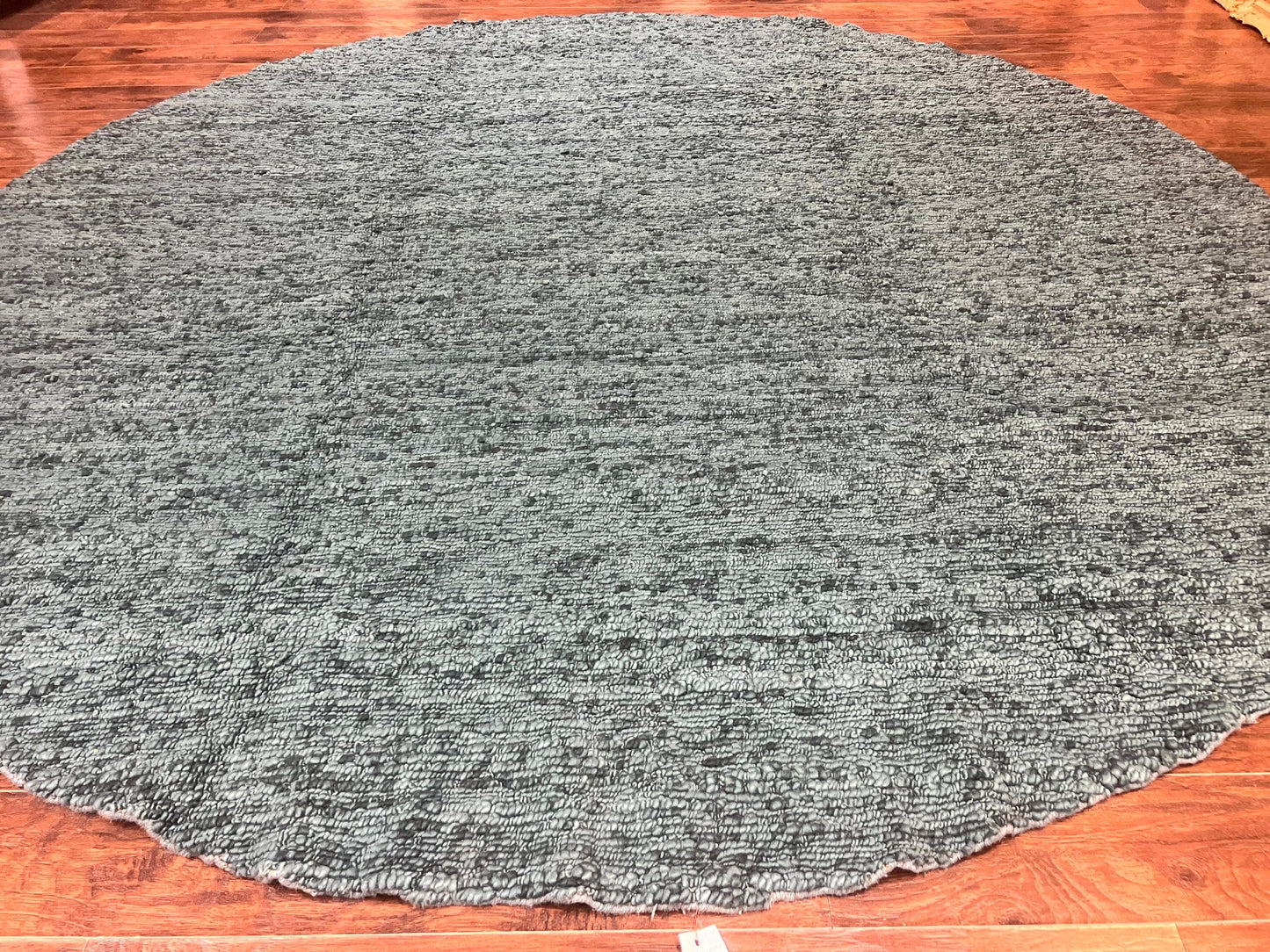 USED Large Round Indian Rug 11x11, Teal, Vintage Handmade Wool Carpet