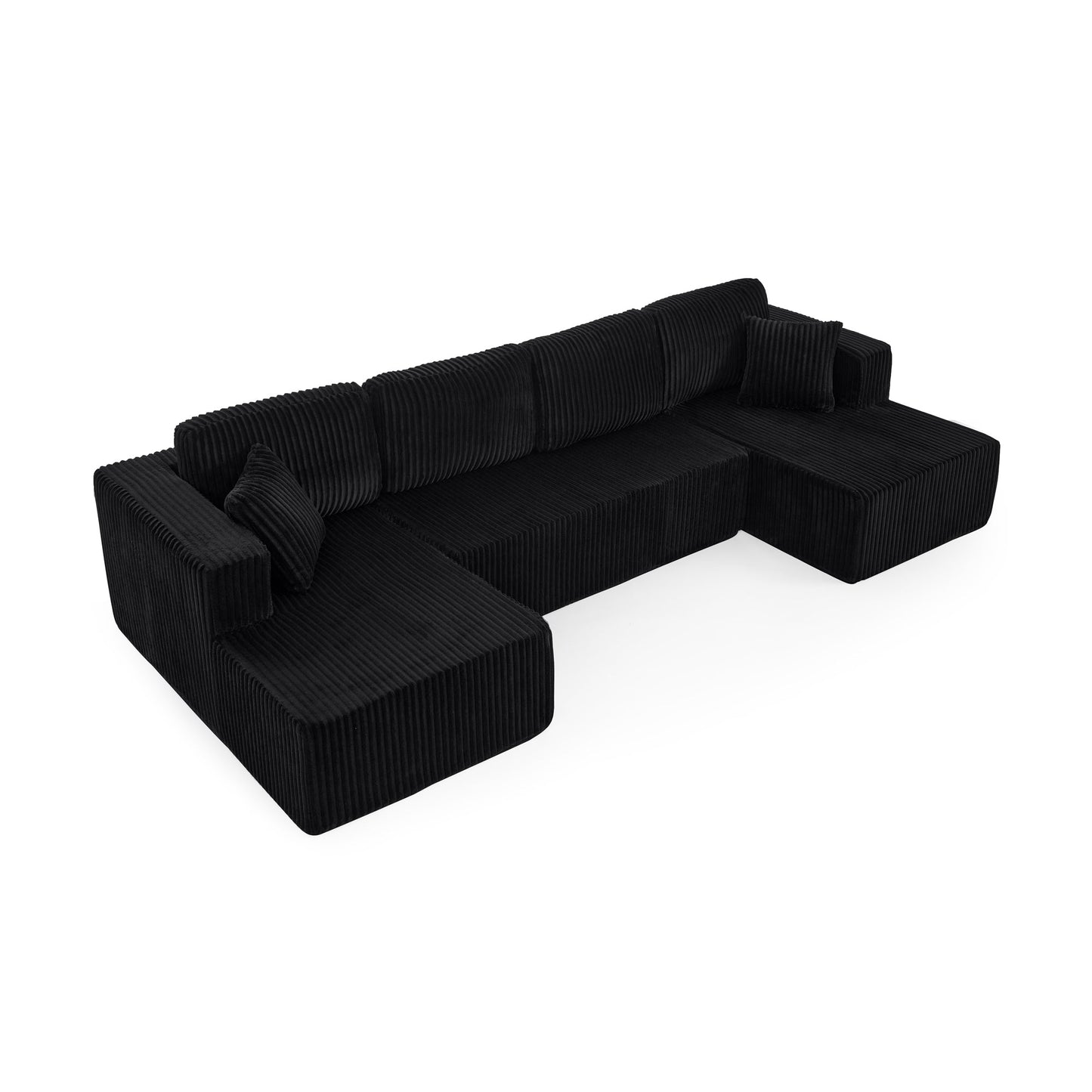 NEW Modern Black Corduroy Minimalist U-Shape Modular Sectional Sofa Sleeper