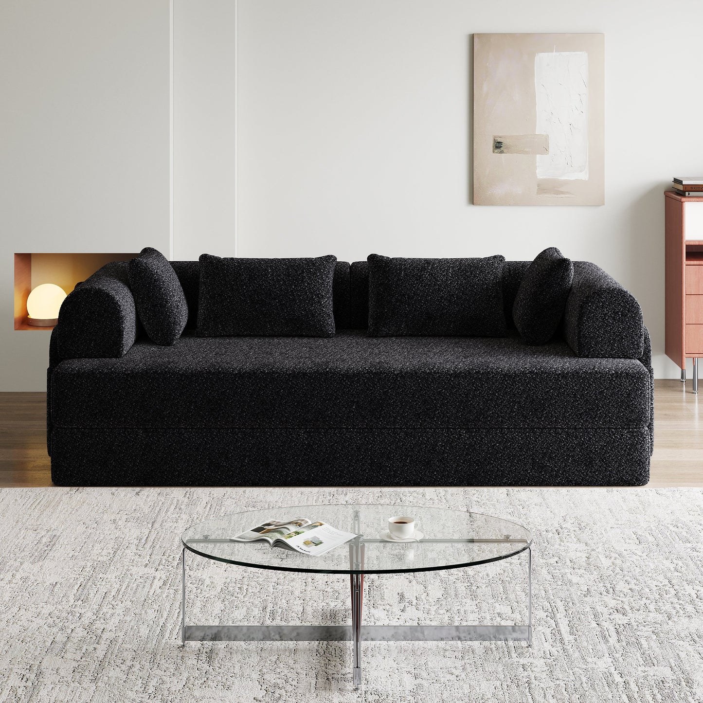 NEW 78.7-Inch Convertible Sleeper Sofa Bed with Cylindrical Pillow, Chenille Folding Mattress Couch with ,Folding Sofa Bed with Side Pocket, Floor Sofa Lounge Couch for Living Room Bedroom Lounge Studio