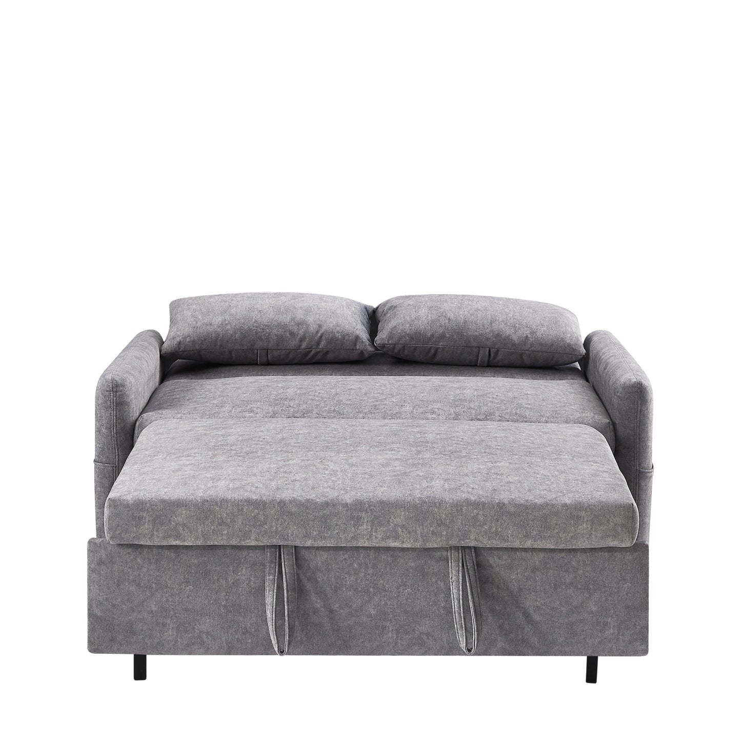NEW Contemporary Grey Pull Out Sleep Sofa Bed Loveseat with Adjustable Backrest Storage Pockets USB Ports and 2 Soft Pillows