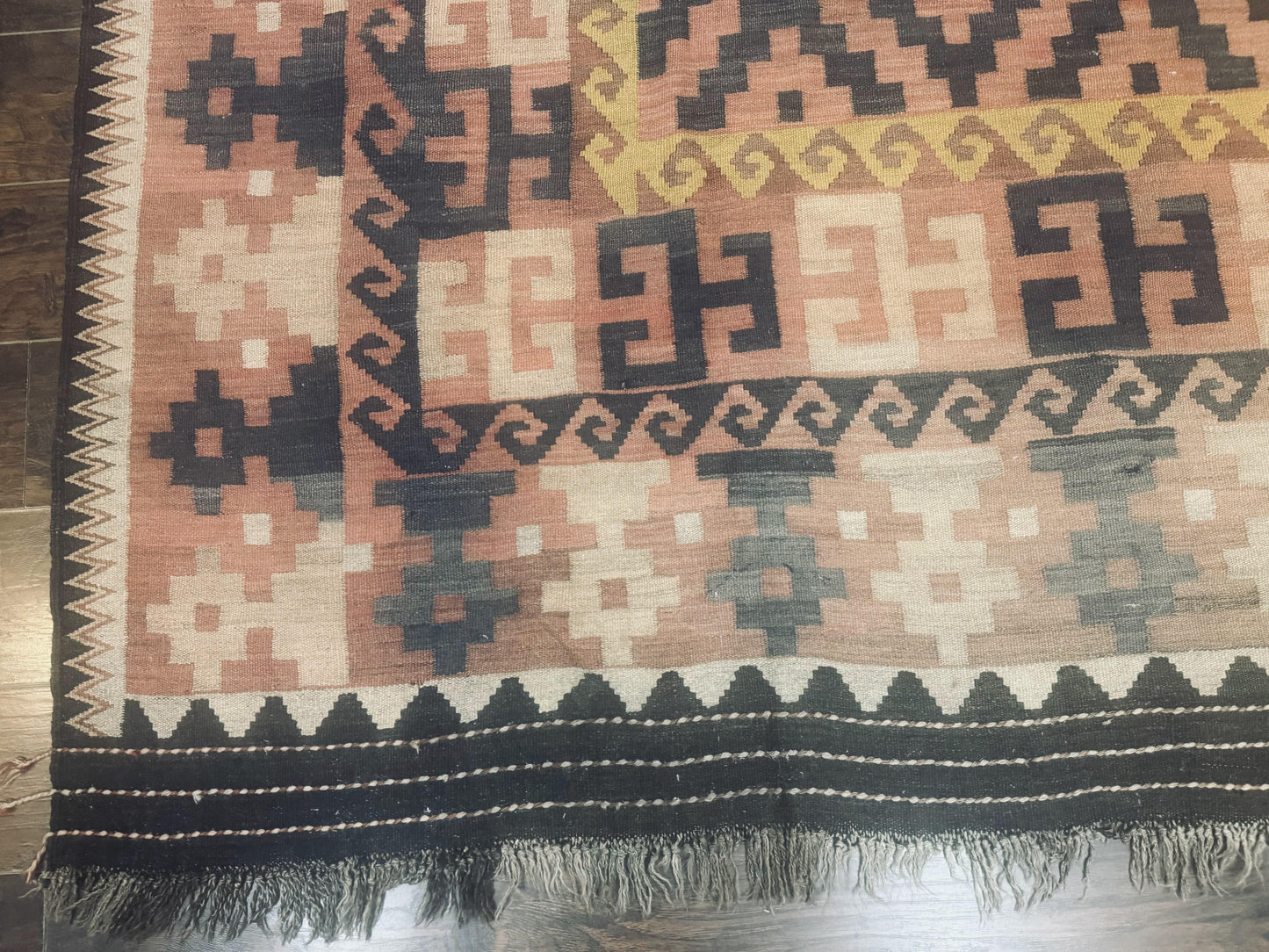 USED Antique Persian Tribal Kilim Rug 9x12, Zig Zag Pattern Kilim, Zarand Rug, Wool, Earth Tone Colors