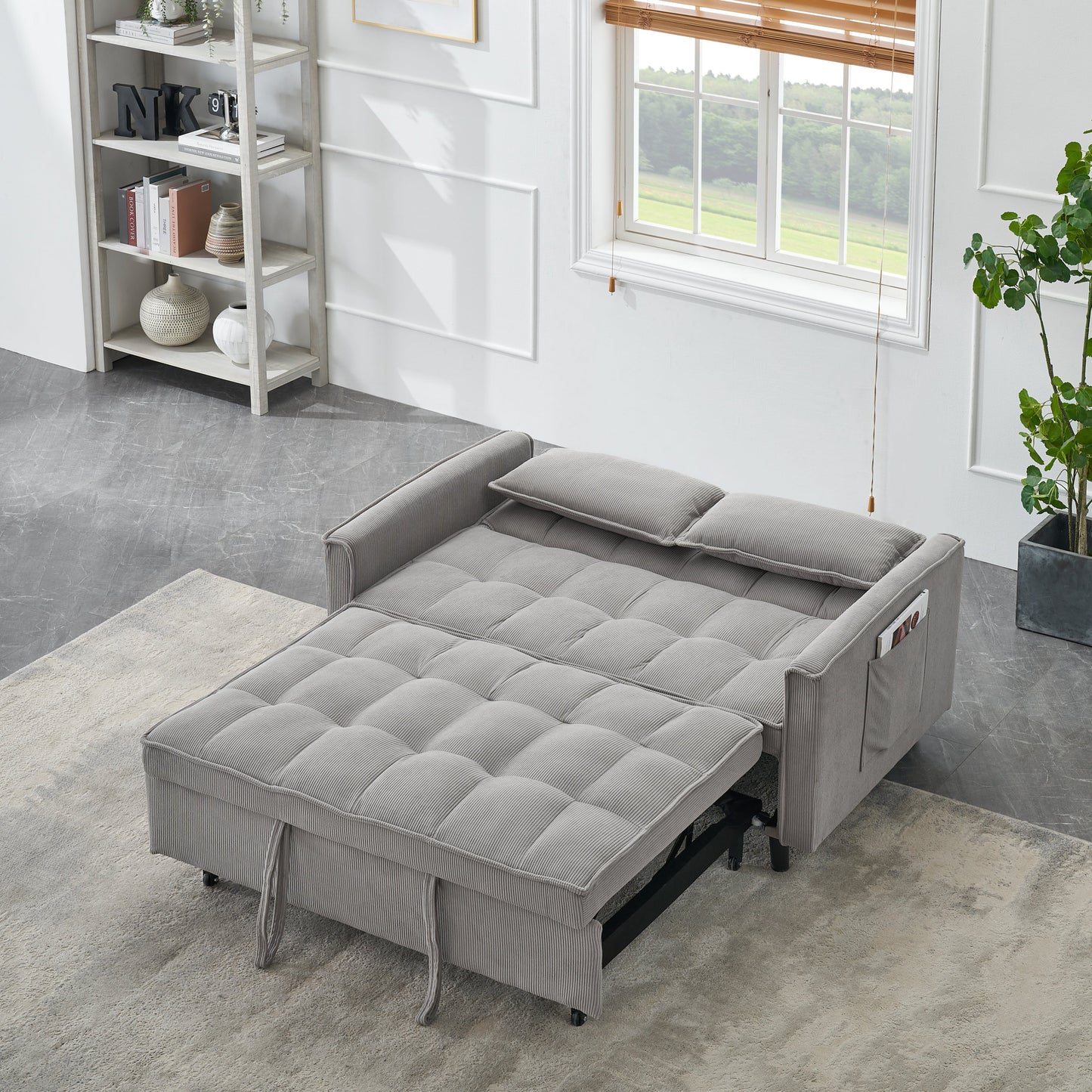 54.30-inch double  Two-seat casual sofa with pull out bed, living room furniture, light grey