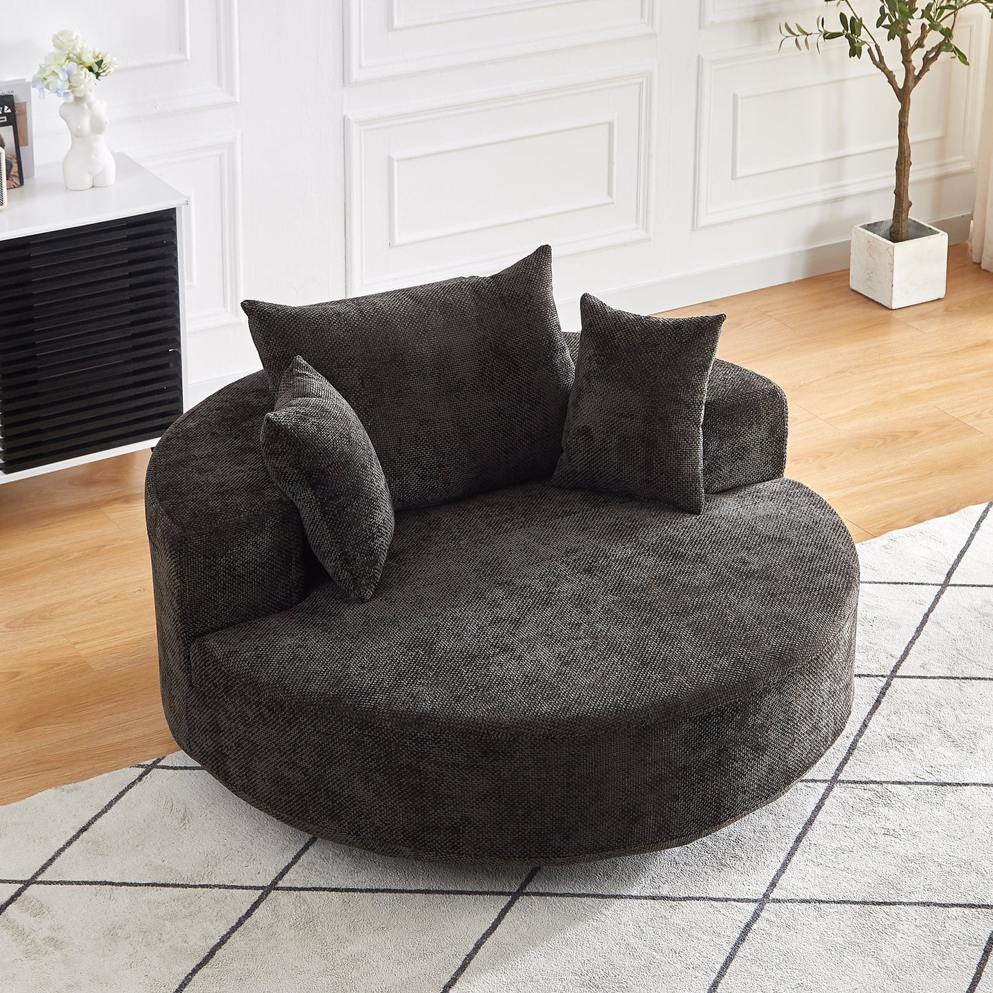 NEW 55''L Chenille Foam Single Swivel Chair, Fluffy Modern Sleeper, 360 Degree Swivel Chair for Living Room, Bedroom, Lounge and Projection Room