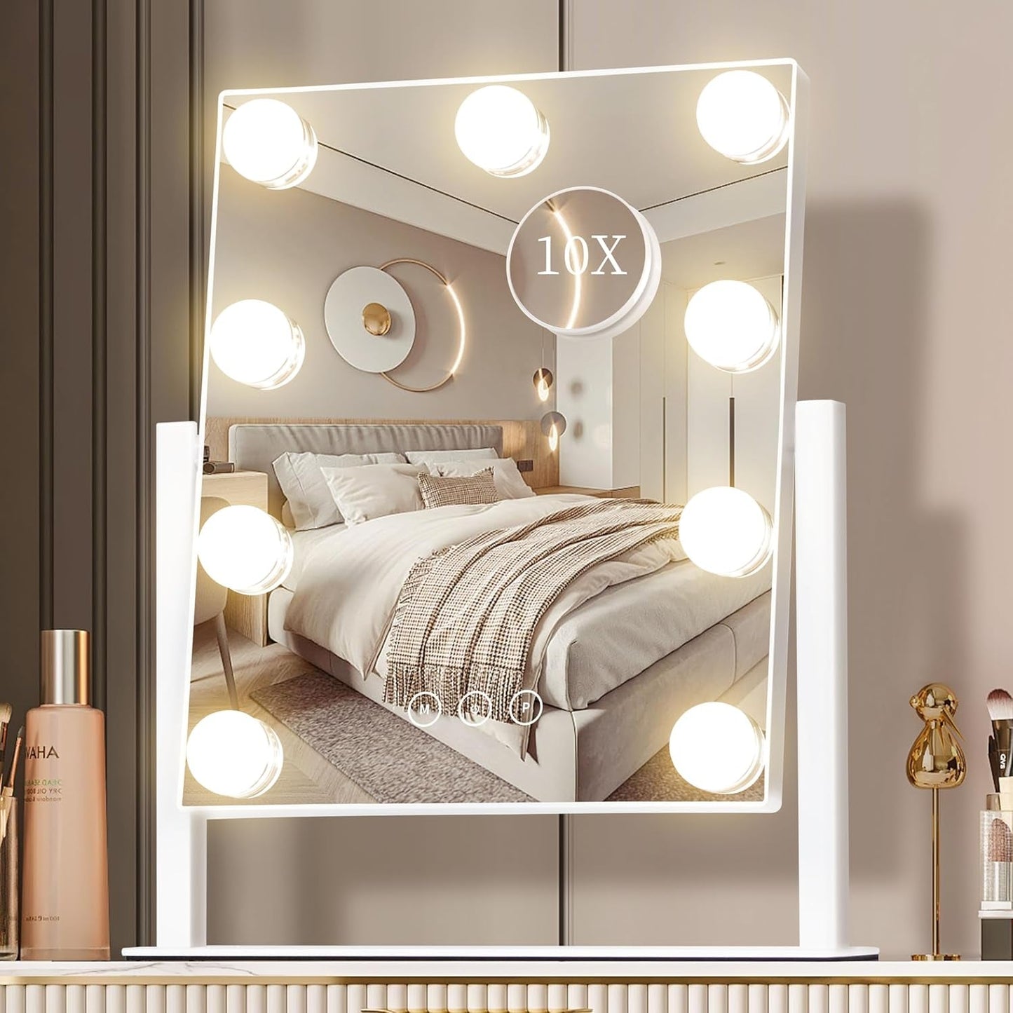 NEW Lighted Makeup Vanity Mirror With 3 Color Modes And 10X Magnification White