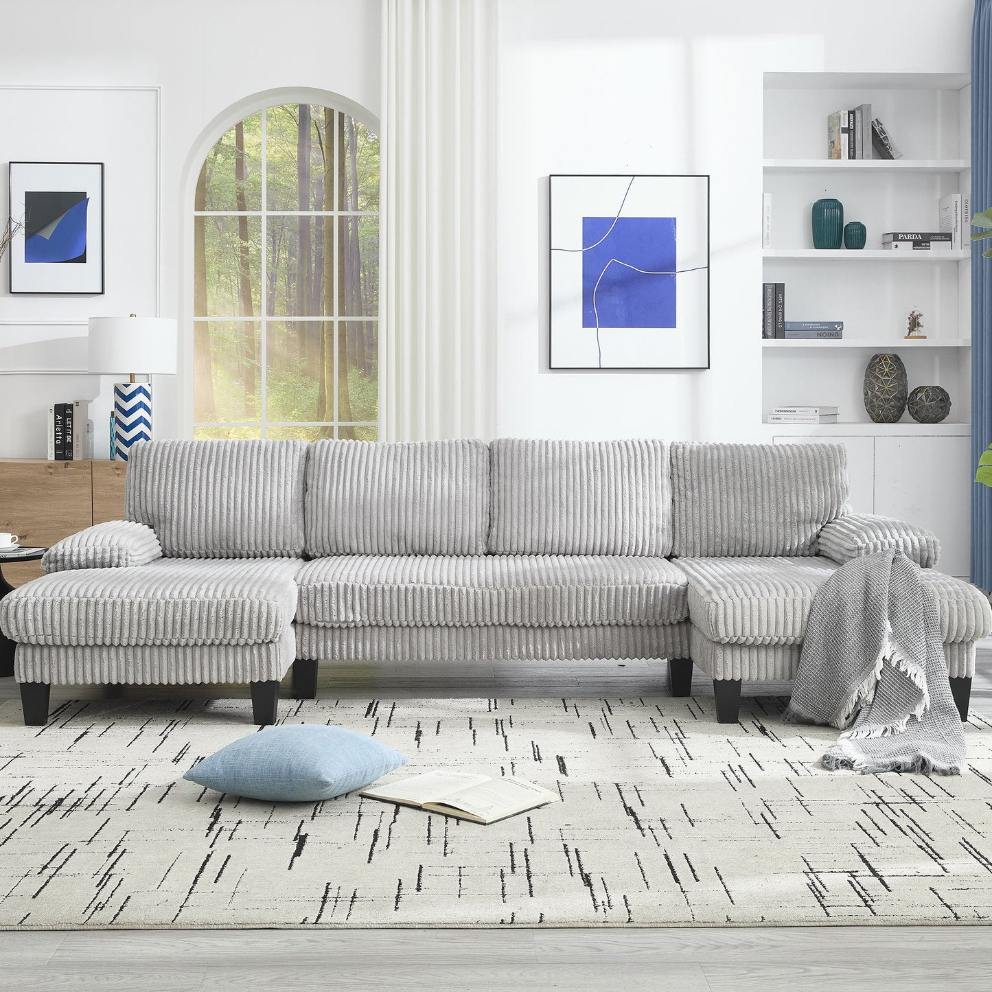 NEW U-Shaped Couch with Oversized Seat,4-Seat Sofa  with Double Chaise,Comfortable and spacious indoor furniture for Living Room,Apartment