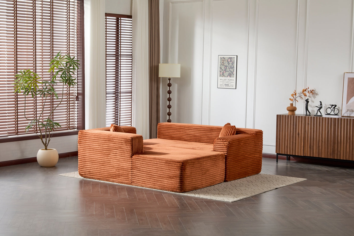 NEW Compression Sectional Couch with Comfy Chaise, Boneless L Shape Sofa with Deep Seat, Minimalist Modular Couches Sleeper for Living Room Bedroom Apartment Lounge,corduroy,Brown