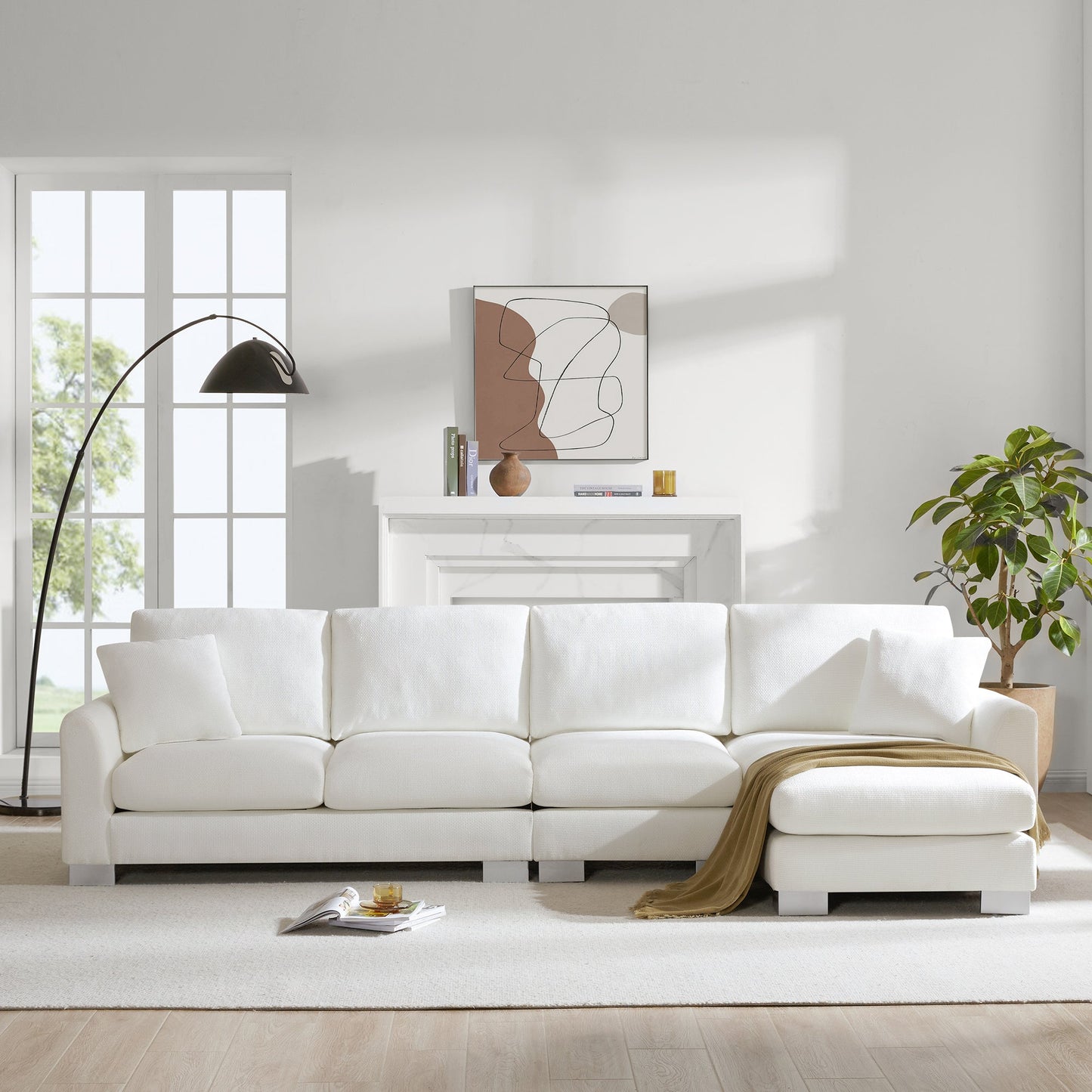 NEW Chenille Upholstered Modern Oversized L-Shaped Sectional Sofa with Chaise and Pillows