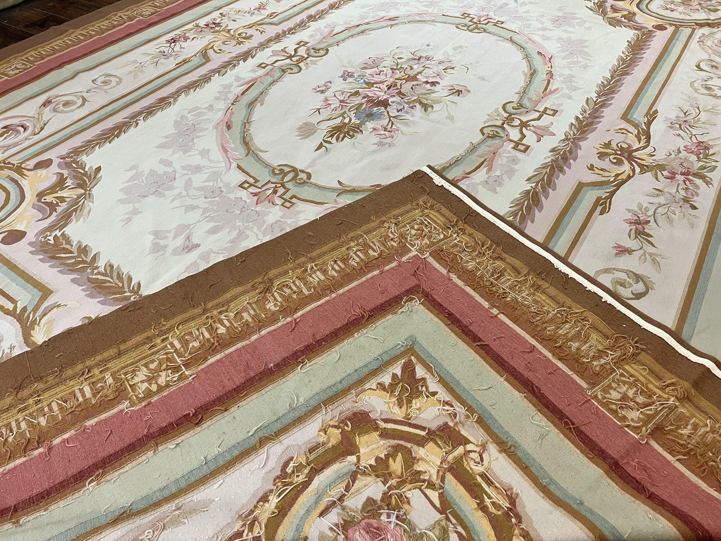USED Large Aubusson Rug 11x15, Oversized Gallery Palace Size Flatweave Savonnerie Carpet 11 x 15 ft, Wool Handmade Vintage Elegant European