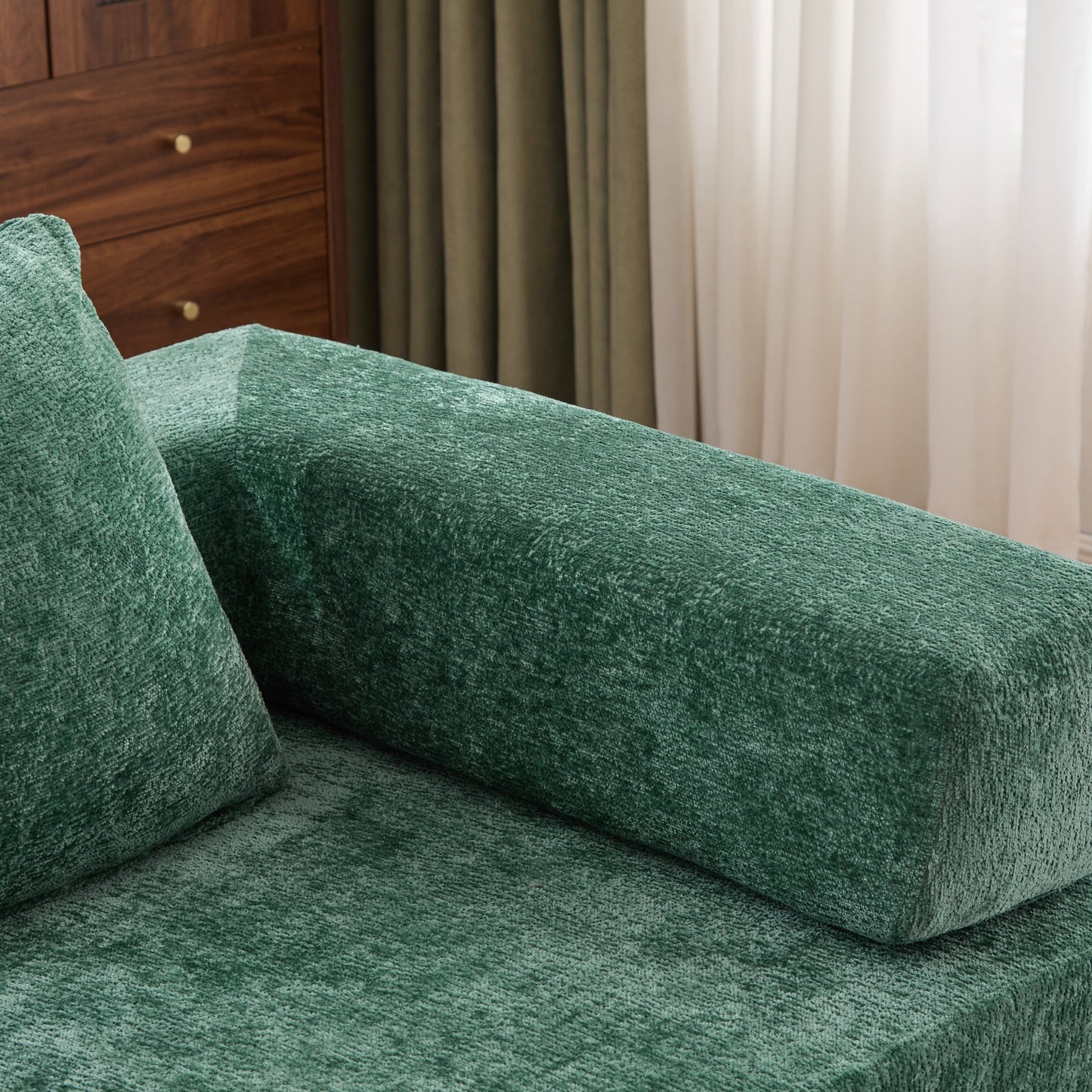 NEW Dark Green Chenille Fabric Floor Compression Convertible Sofa Bed