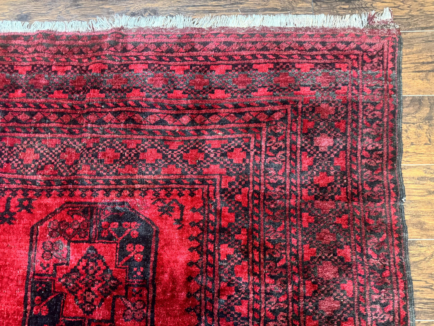 USED Afghan Turkoman Rug 9x10, Red Beshir Carpet, Tribal, Wool, Antique