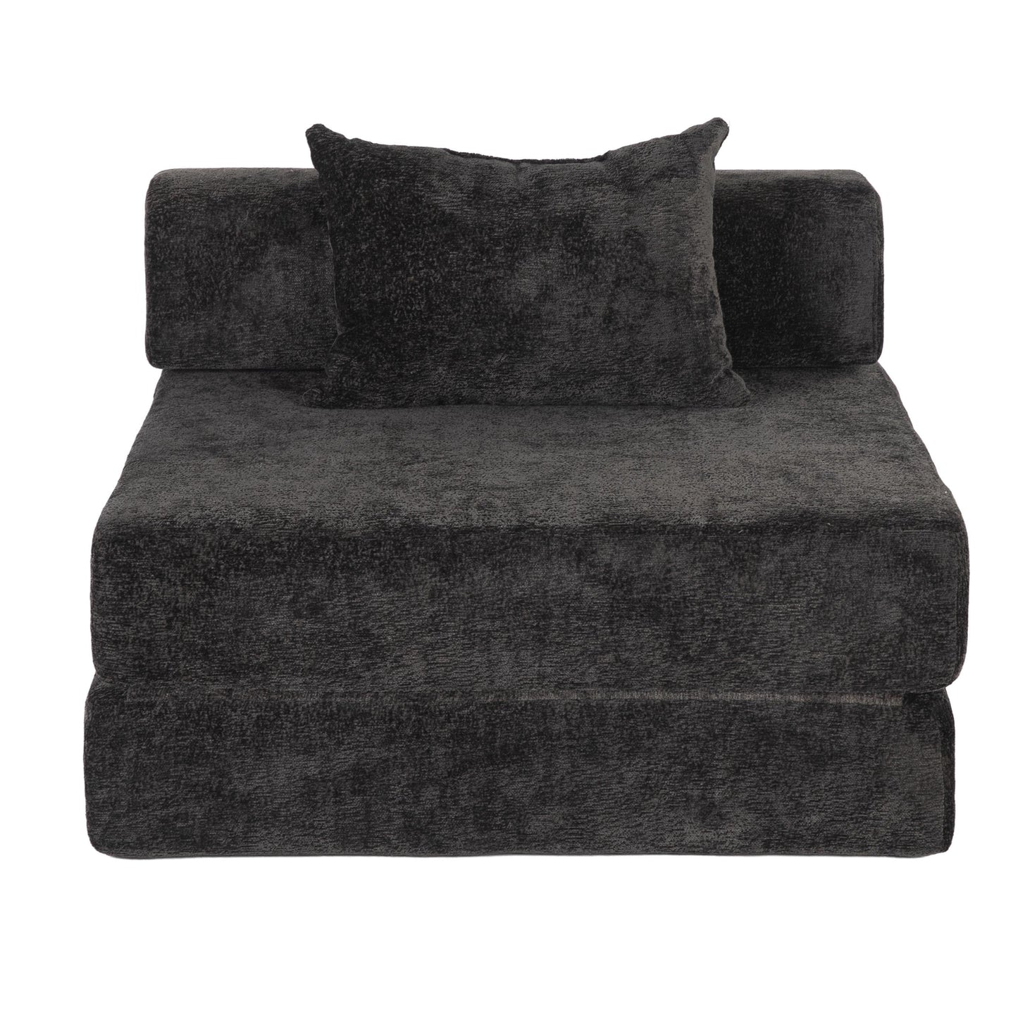 NEW Compression Black Chenille Fabric Convertible Single Seater Boneless Modular Sectional Sofa with Fixed-Shape Frame