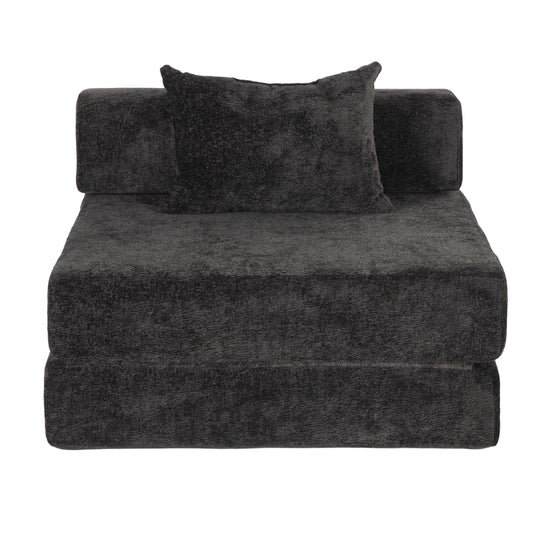 NEW Compression Black Chenille Fabric Convertible Single Seater Boneless Modular Sectional Sofa with Fixed-Shape Frame