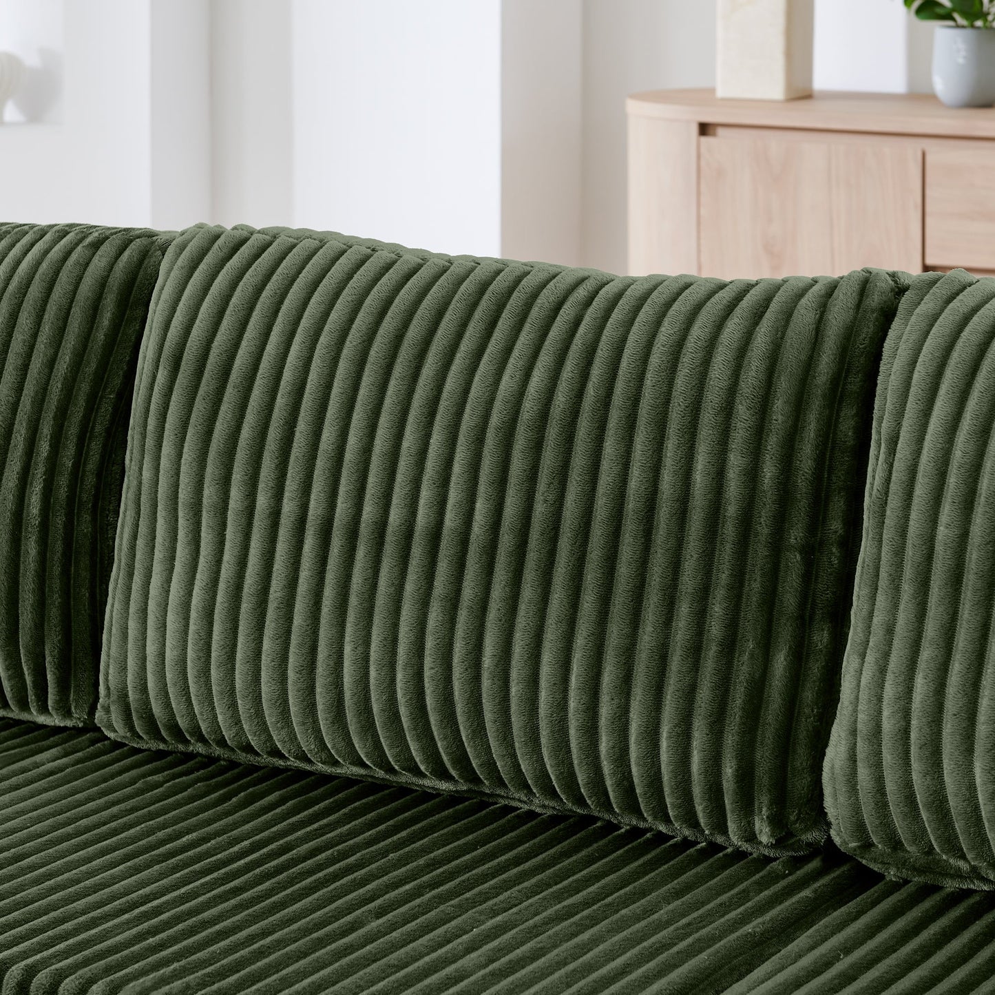 NEW Modern Minimalist U Shape Modular Sectional Sofa Sleeper in Green Corduroy with Foam Filling