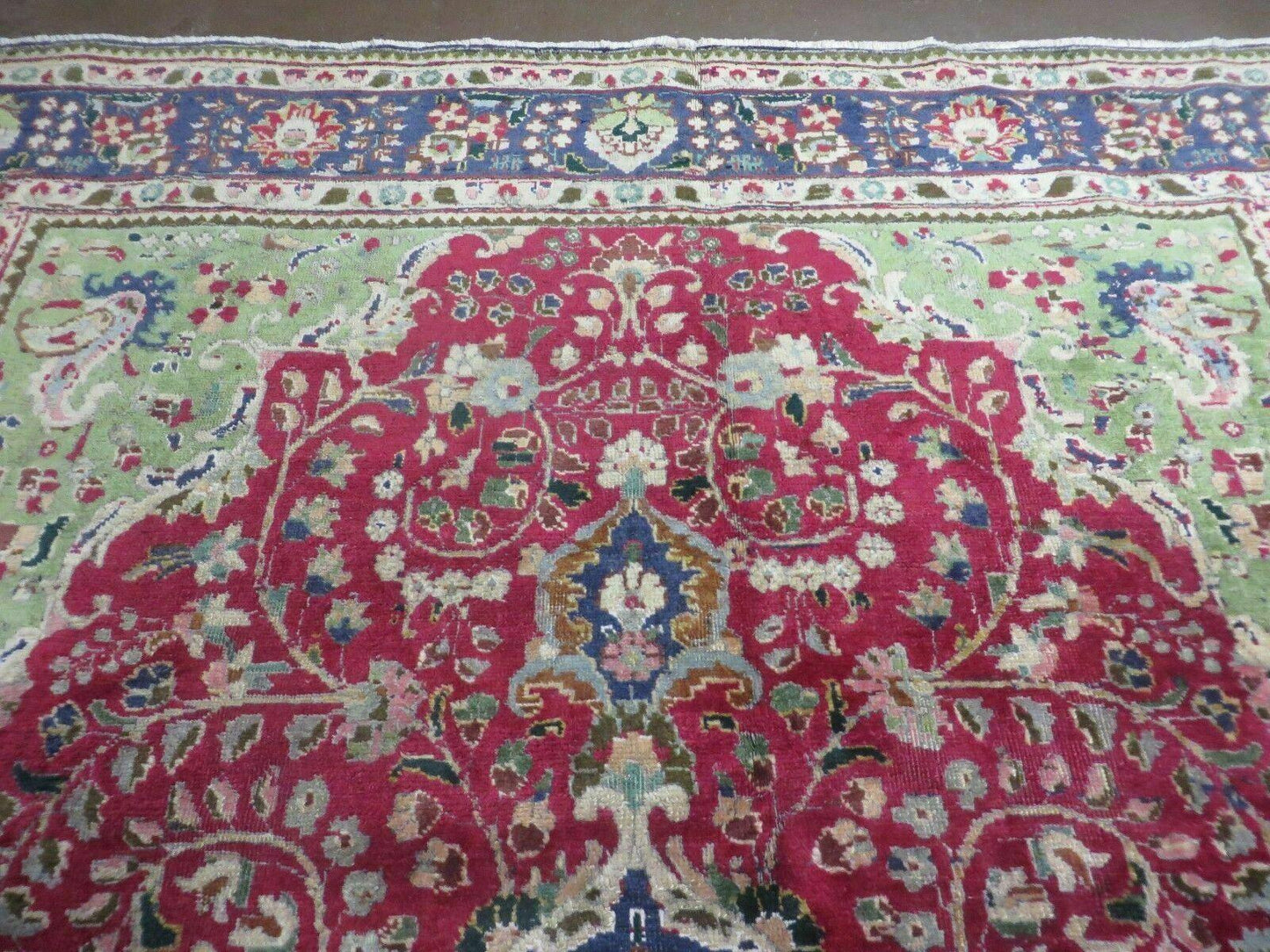 USED Persian Tabriz Rug 7x10, Red Blue and Green Rug, Allover Floral Medallion Rug, Hand Knotted Rug, Antique Rug 7 x 10 Vintage Wool Oriental Carpet