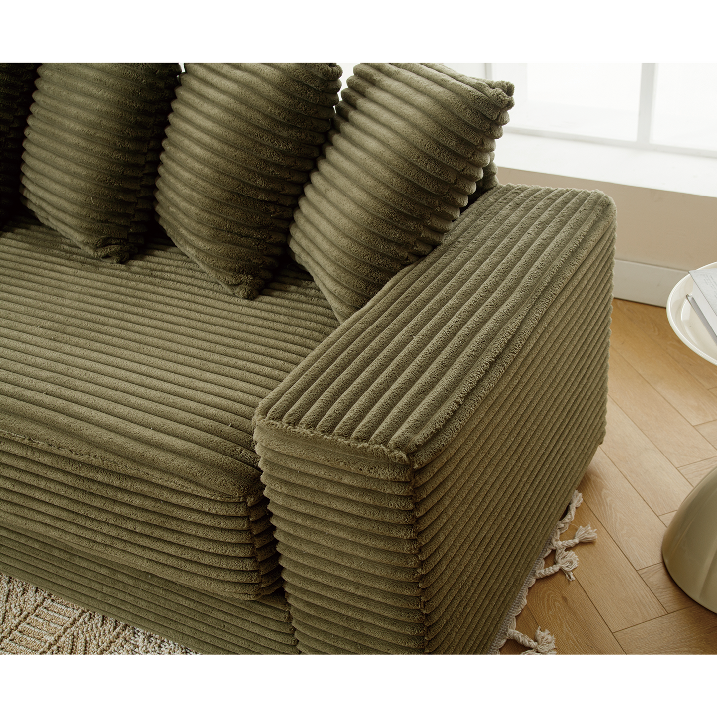 NEW NEW ARRIVED] [VIDEO PROVIDED] Oversized Two-Piece Couches, L Shaped Sofa, Corduroy, Left Chaise Daybed,with Armrests,Eight Throw Pillows,Corner Sofa,Easy To Assemble, Green