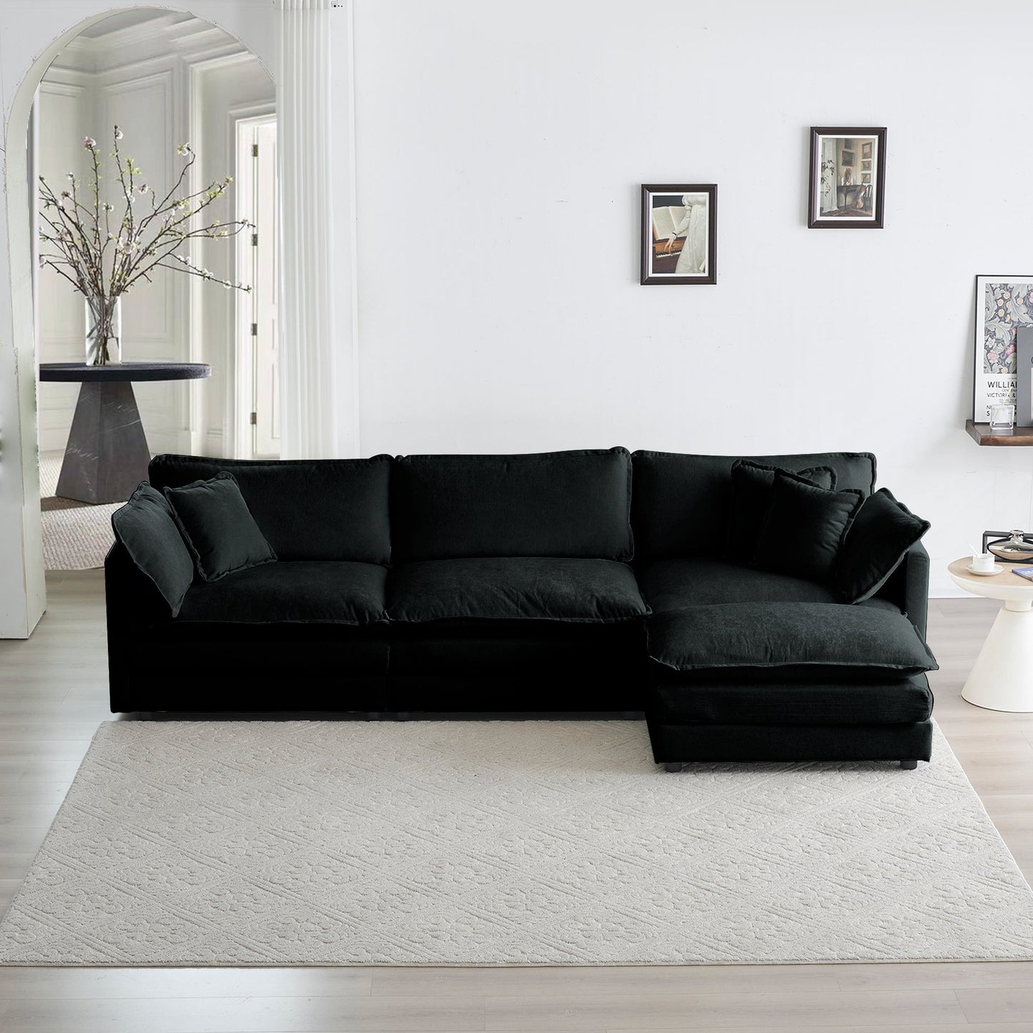 NEW Black Combination Comfy Upholstered Modular Oversized L Shaped Sectional Sofa