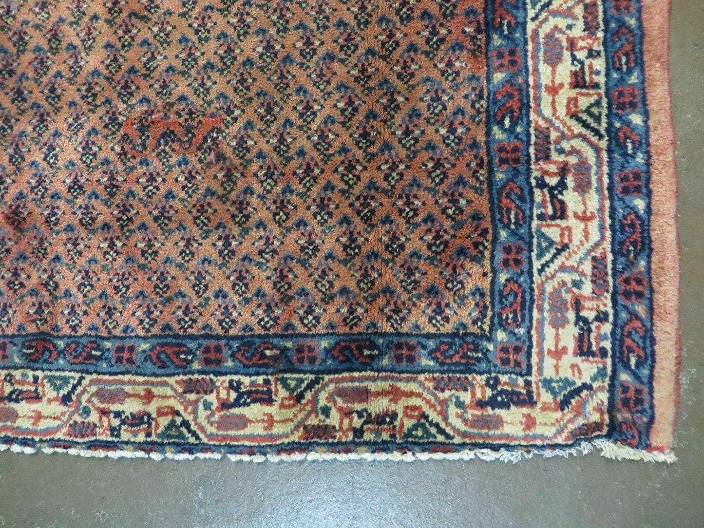 USED Antique Persian Seraband Runner 3.7 x 11 - Red, Wool, Mir Pattern