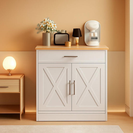 NEW White And Yellow Kitchen Buffet Sideboard Cabinet With Large Drawer