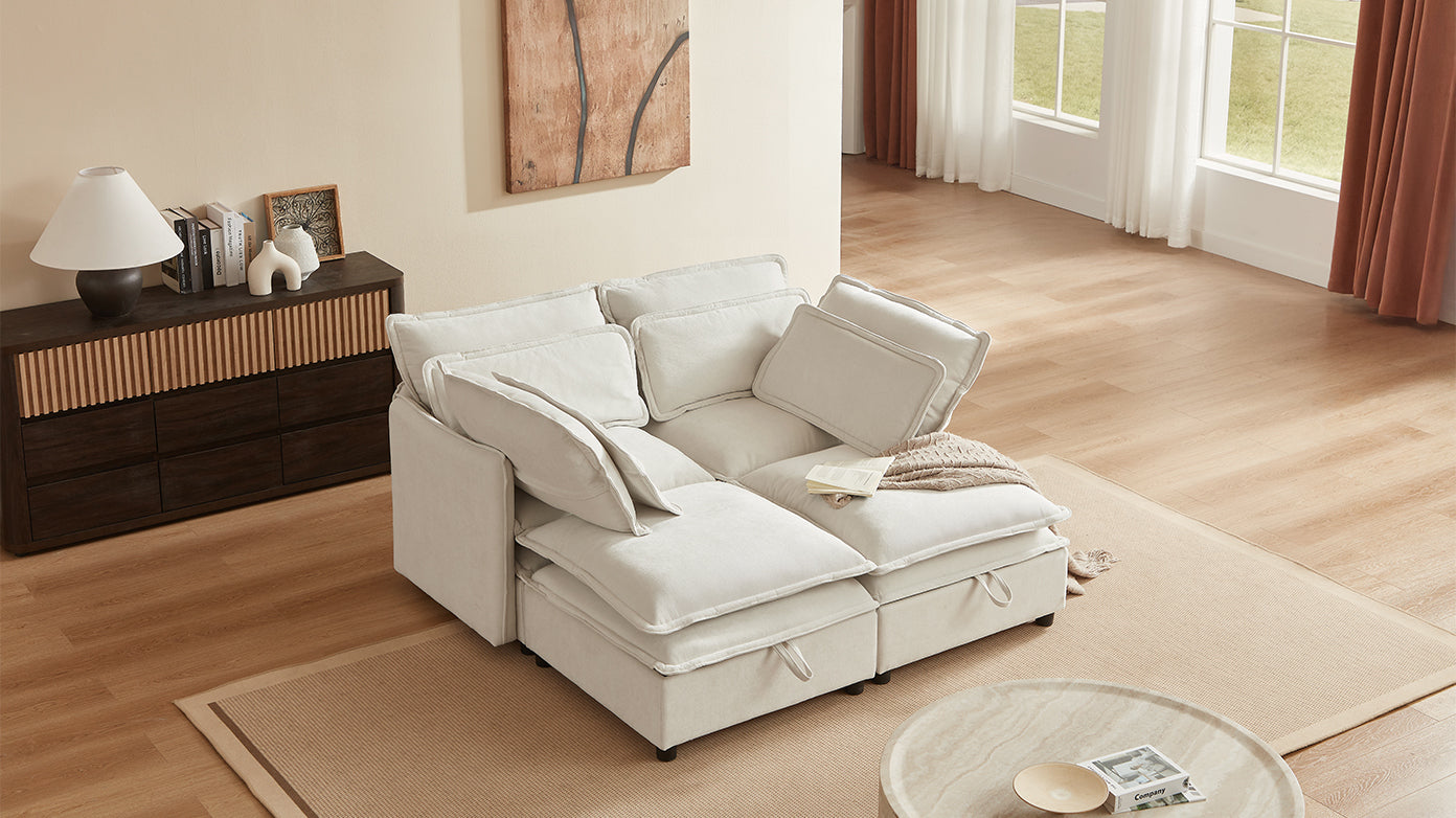 NEW U Style Double-Layer Cushion Four Seater  Modular Sofa with Storage Function