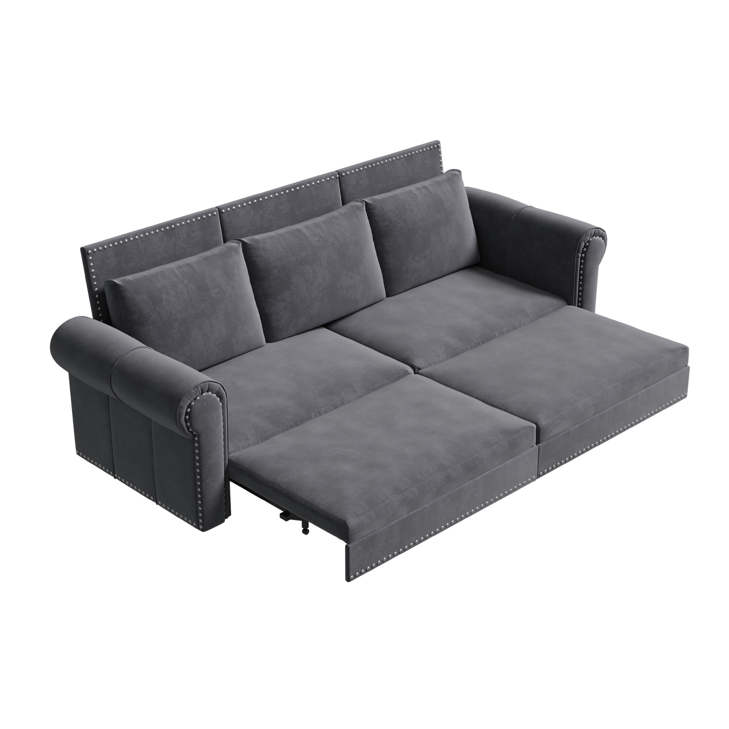 NEW 93.7' King Chesterfield Pull Out Couch Bed 3-in-1 Velvet Convertible Sleeper Sofa with Nailhead Trim & Rolled Arm
