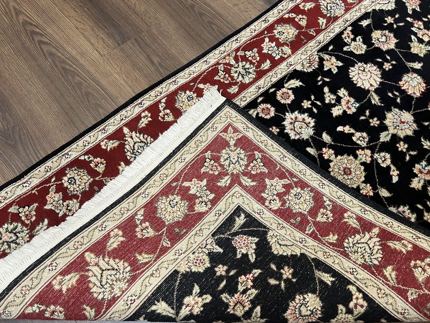 USED Pak Persian Rug 3x5, Black and Red, Floral Allover, Vintage Hand Knotted Wool Oriental Carpet, Pakistani Rug, Small Handmade Area Rug 3 x 5