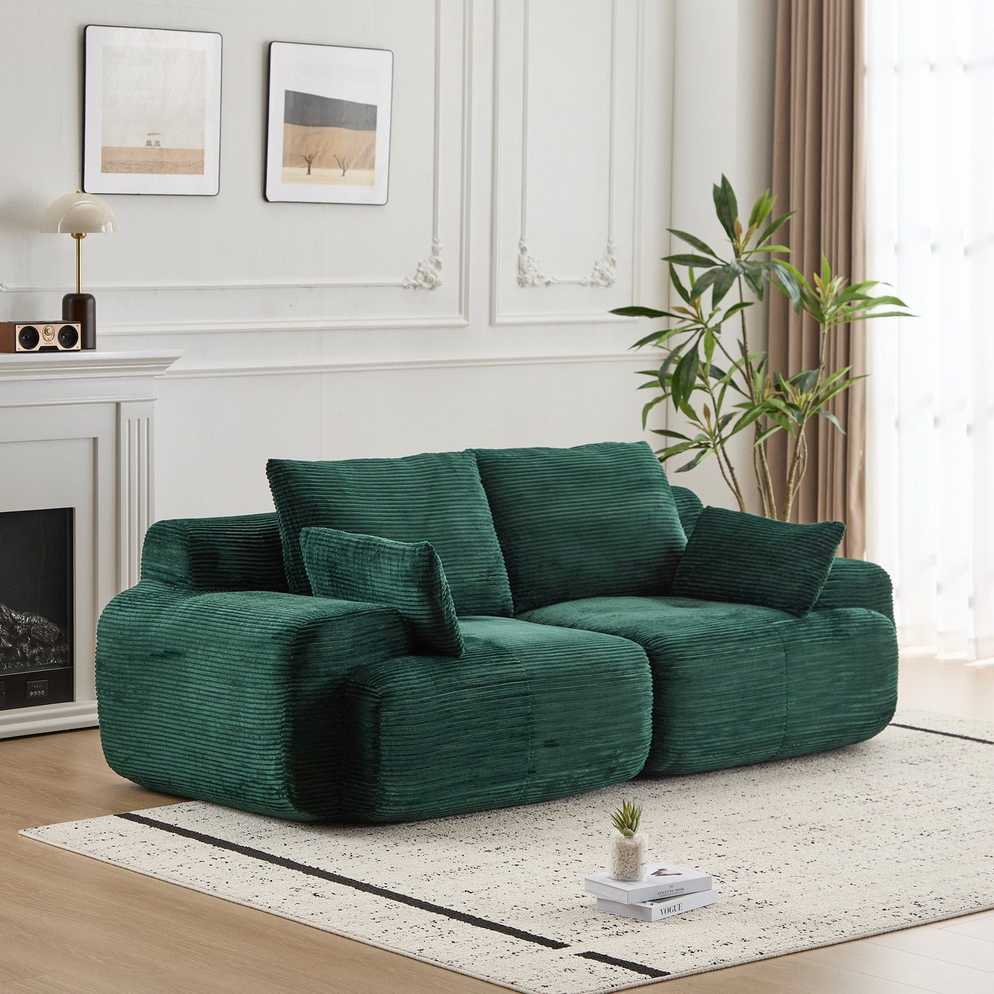 NEW Modern Memory Foam Green Corduroy Fabric Extra Deep Loveseat Compressed Sofa 2 Seater Large Modular Sectional Sofa Couch