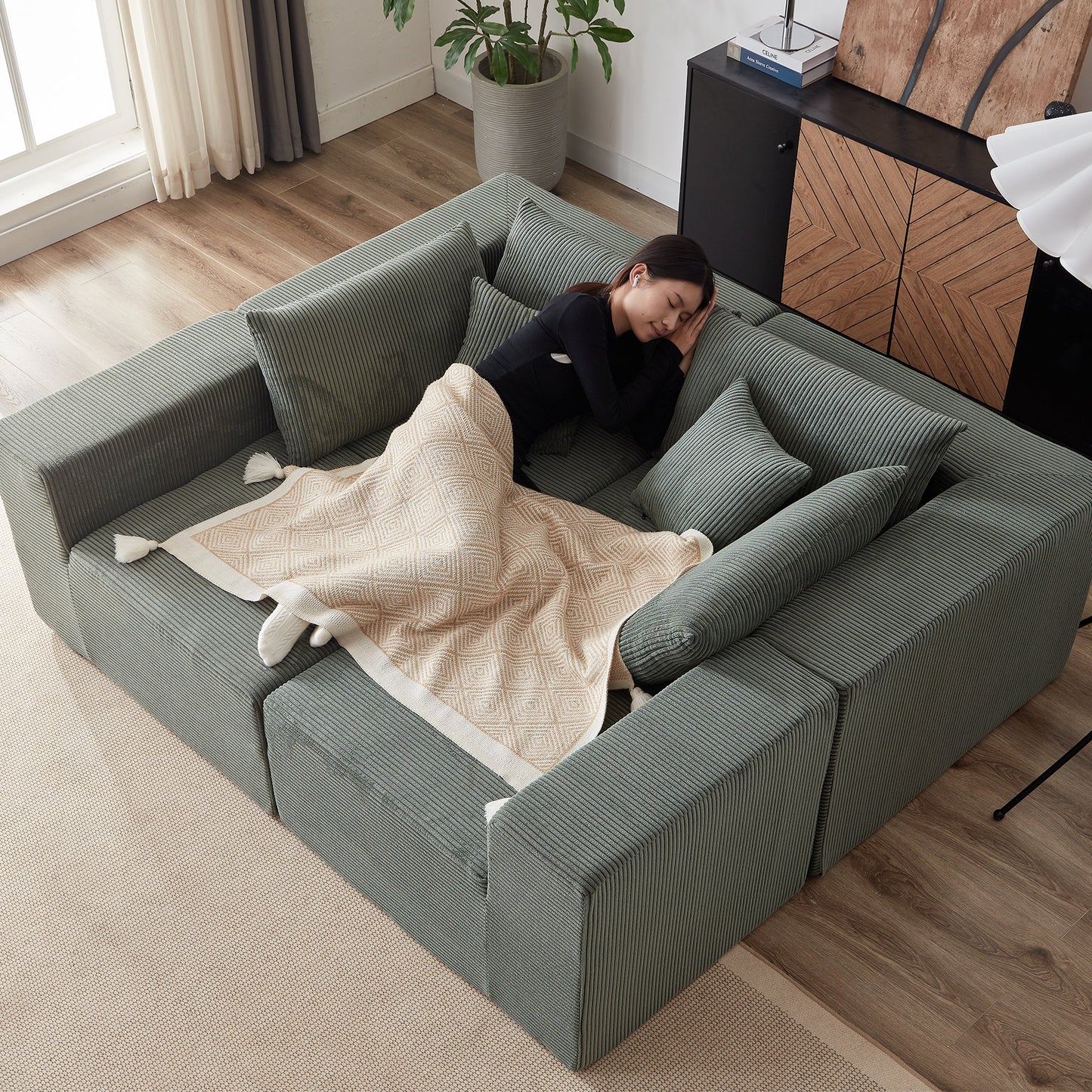 NEW 104-Inch Corduroy  Modular L Shaped Sectional Sofa,Luxury Floor Couch Set,Upholstered Indoor Furniture,Foam-Filled Compressed Sofa for Living Room,Bedroom,4 PC Free Combination