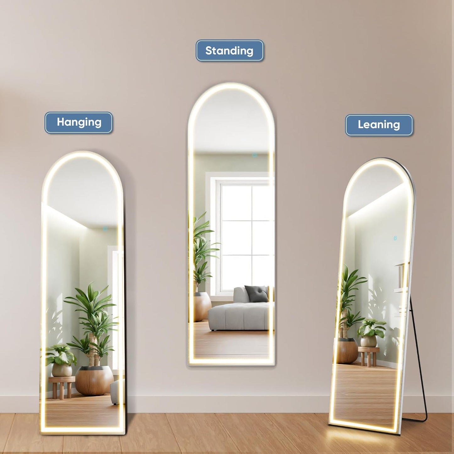 NEW Arched Full Length Floor Mirror With LED Lights 59.8 Inch