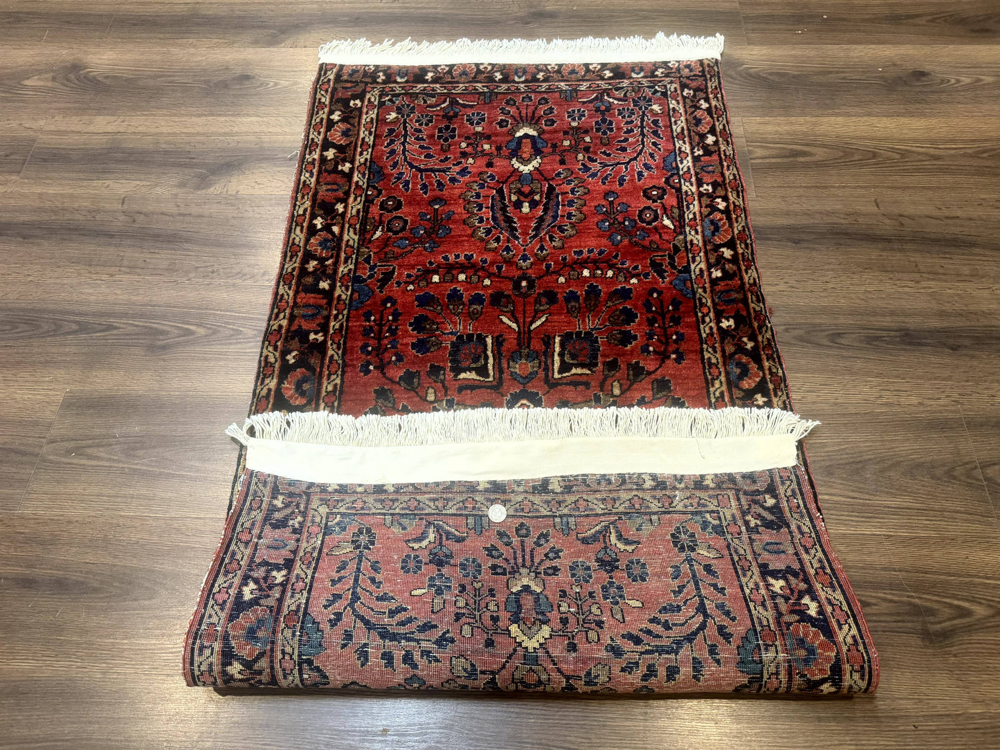 USED Small Red Persian Sarouk Rug 2.7 x 4.9, Floral, Antique