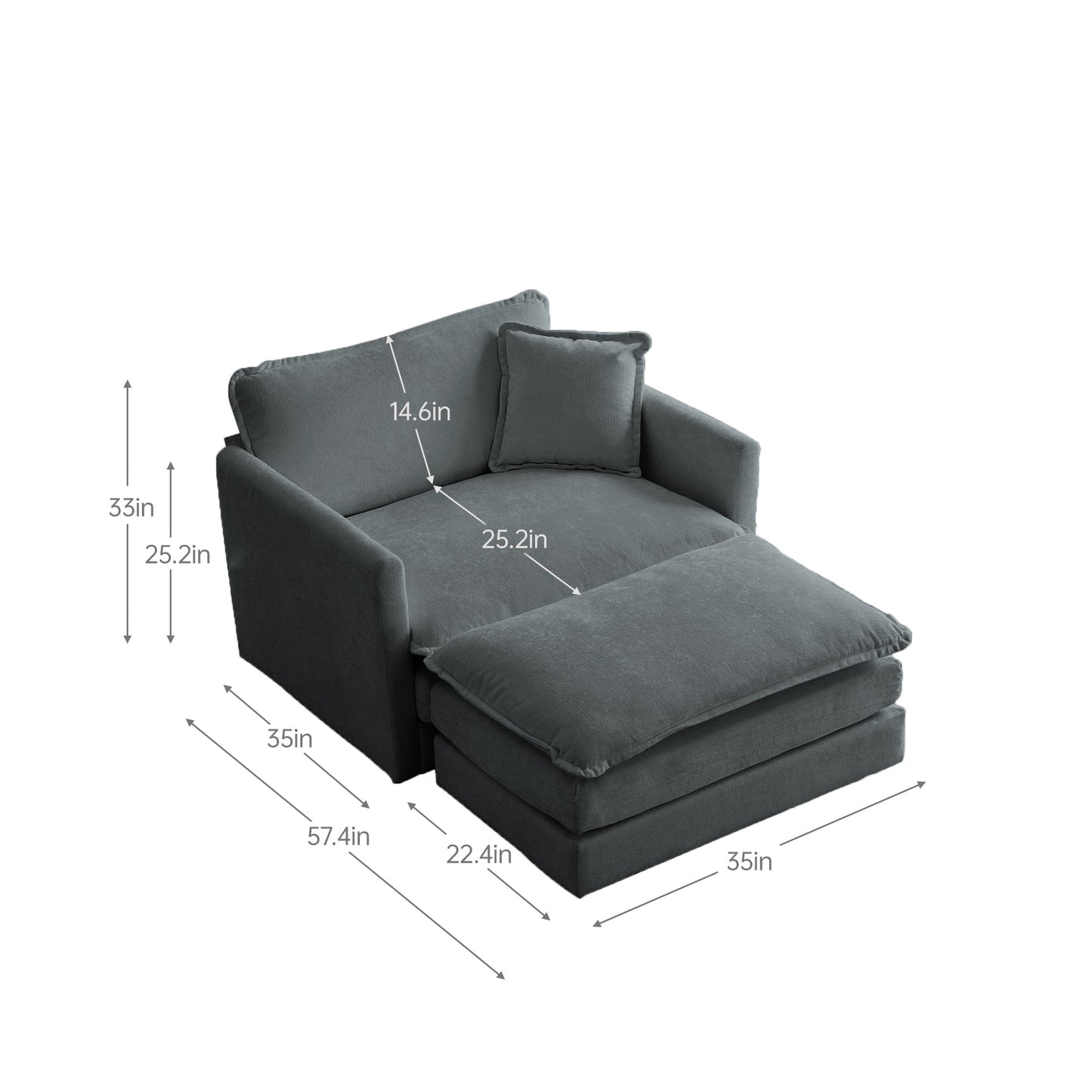 NEW Modern Grey Chenille Accent Club Upholstered Armchair Reading Chair with Ottoman