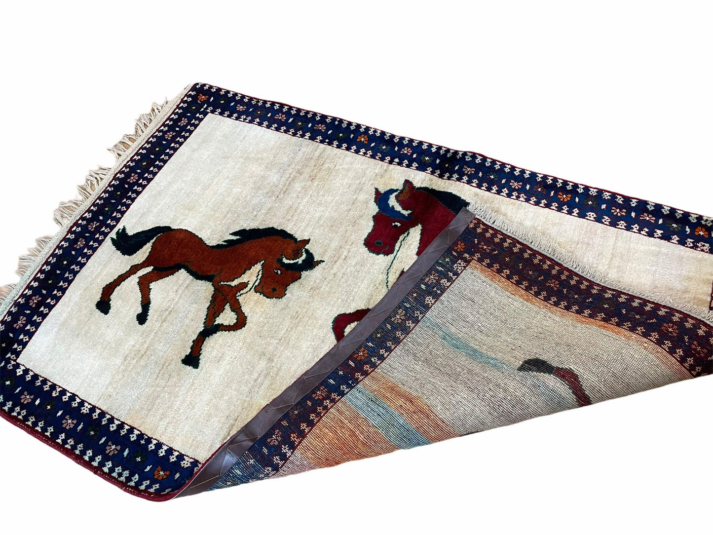 USED 3.5 X 5 Handmade Hand-Knotted Quality Wool Pictorial Brown Horses Animal Rug