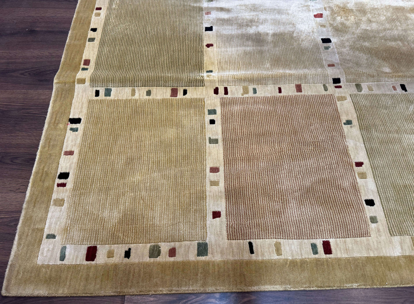 USED Large Wool Rug 10x13, Panel Design, Modern Contemporary Carpet