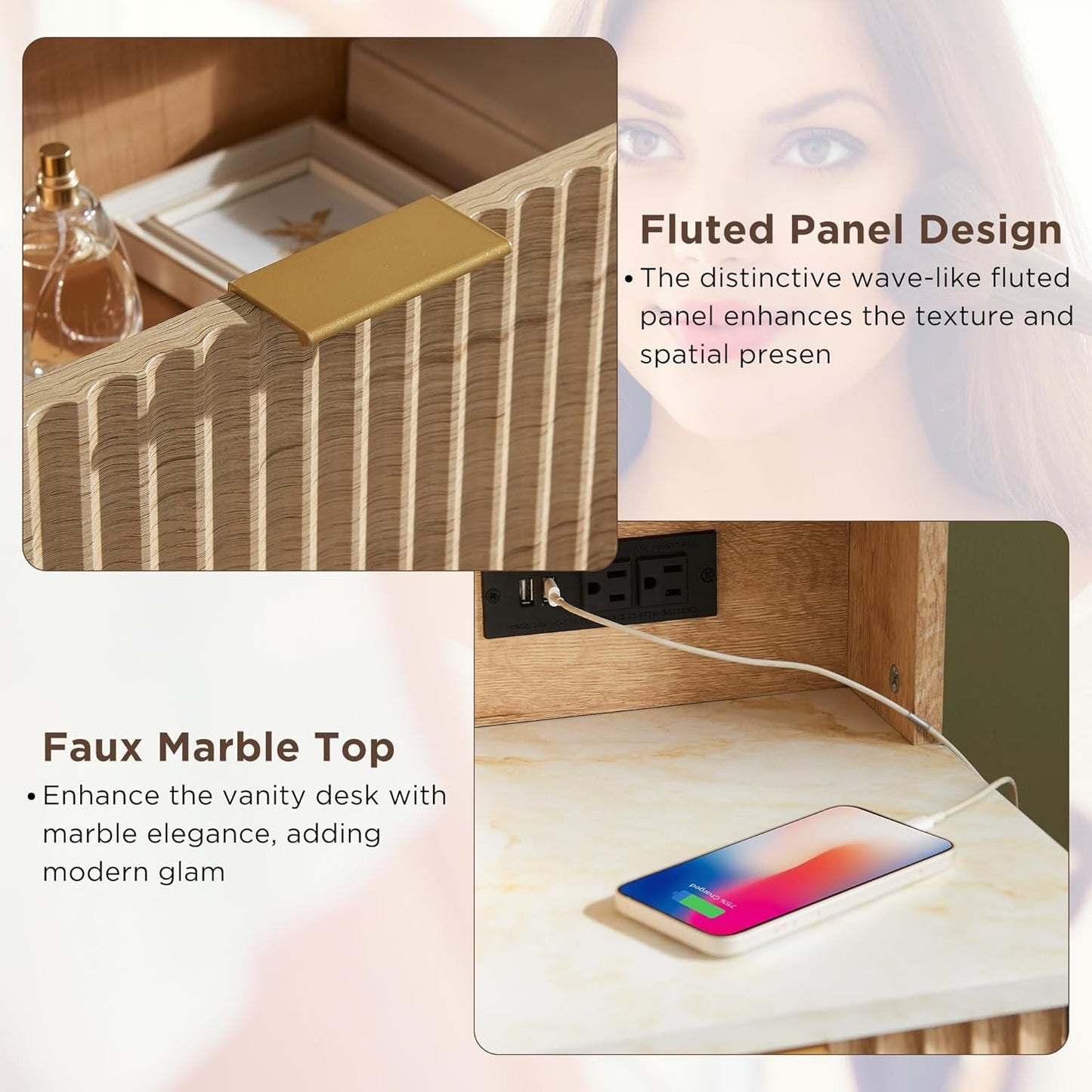 NEW Oak Fluted Makeup Vanity 48 Inch With Lighted Mirror