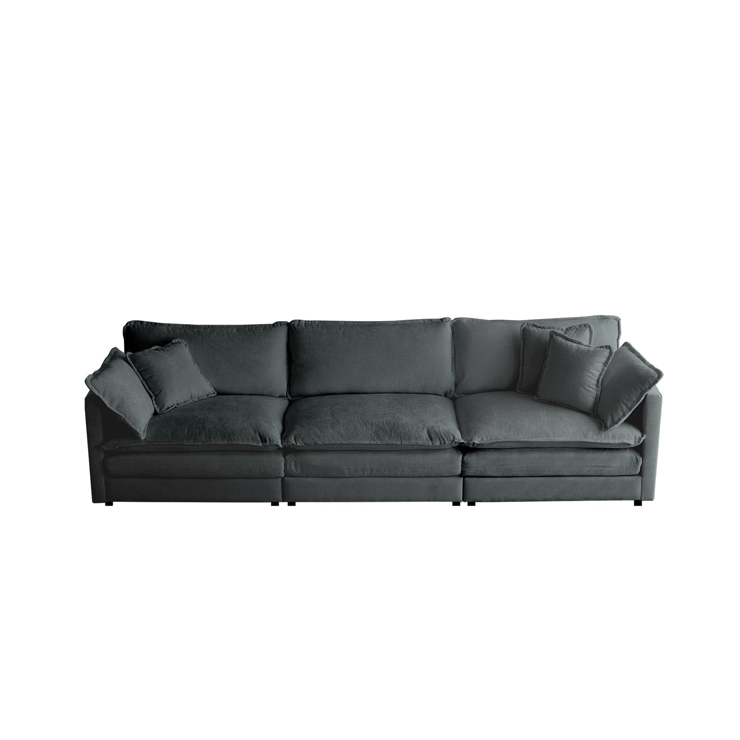 NEW Mid-Century Modern Couch 3-Seater Sofa with 2 Armrest Pillows and 3 Toss Pillows, Couch for Living Room Gray Chenille
