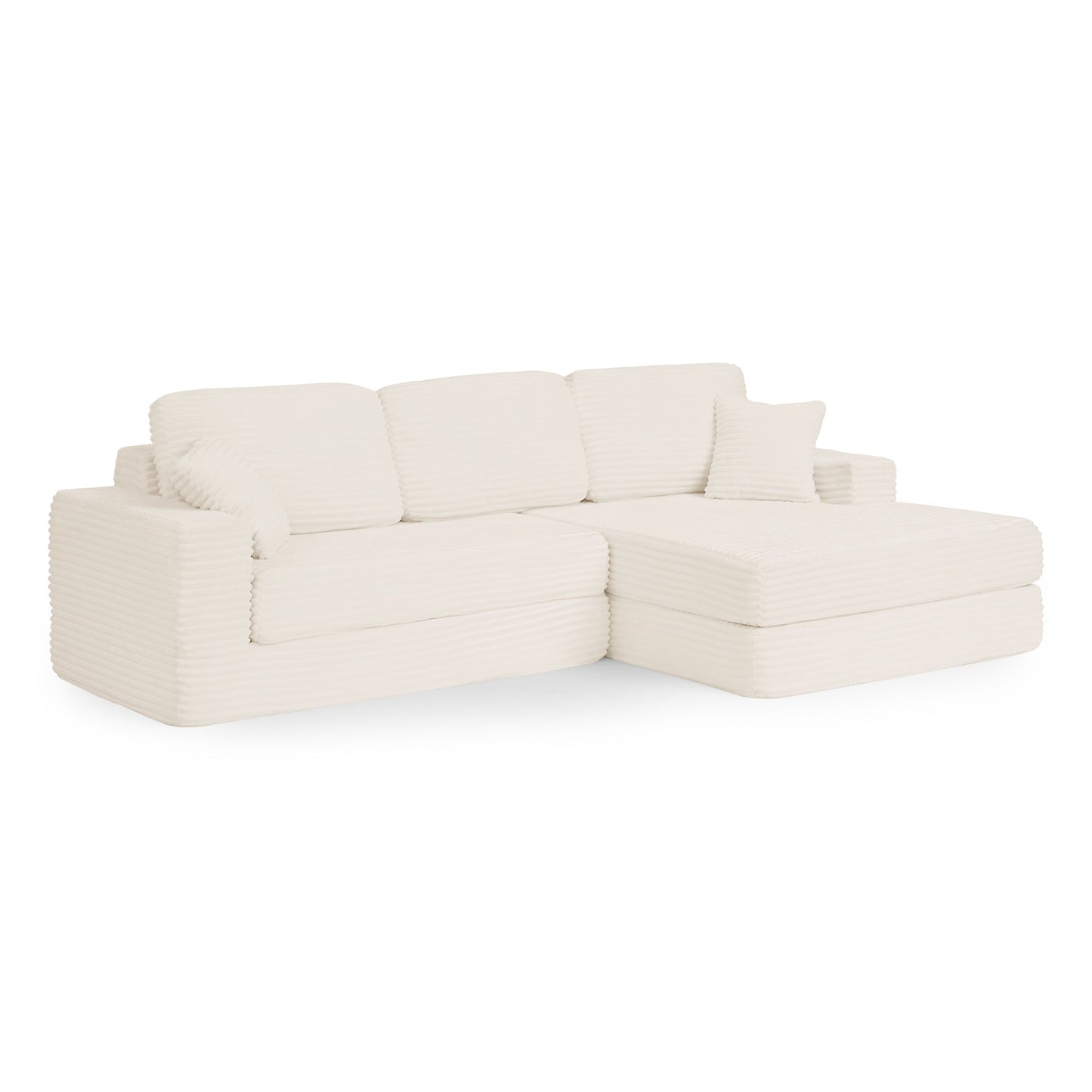 NEW Modern Minimalist Beige Corduroy L-Shaped Modular Sectional Sofa Bed