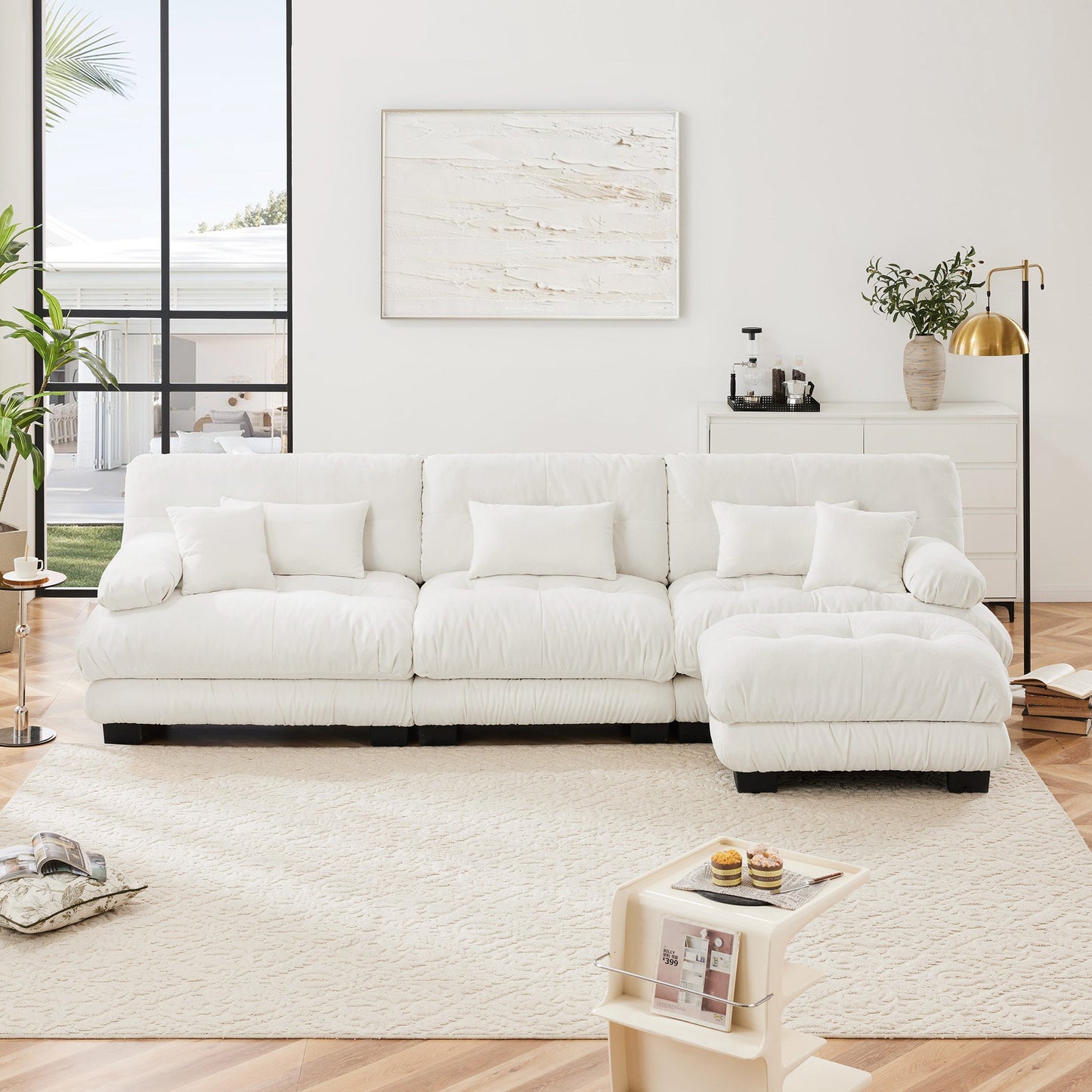 NEW Luxury Oversized L Shaped White Modular Sectional Sofa Cloud Deep Seat Sofa