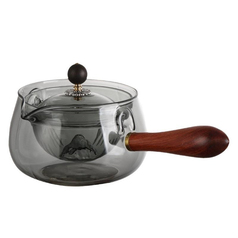 NEW Semi-automatic Rotary Heat-resistant Glass Teapot Lazy Tea Making With Infuser And Wooden Handle Office Home Accessories Kitchen Gadgets