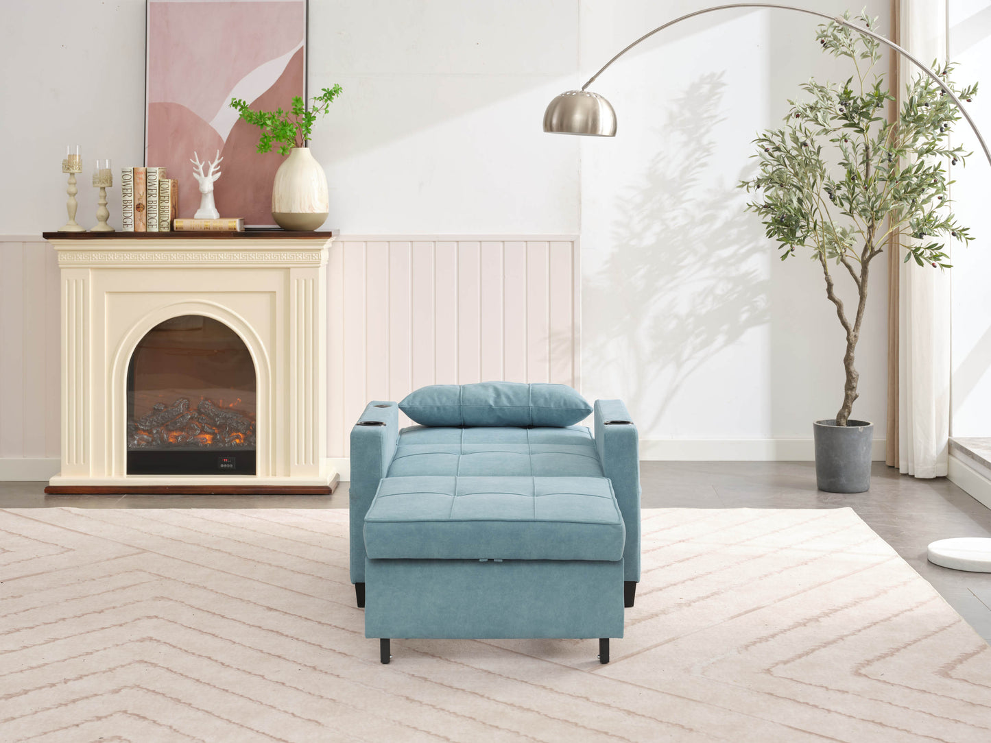 NEW Green Scratch Cloth Futon Chair Bed Convertible 3-in-1 Pull Out Sleeper Bed with USB Port