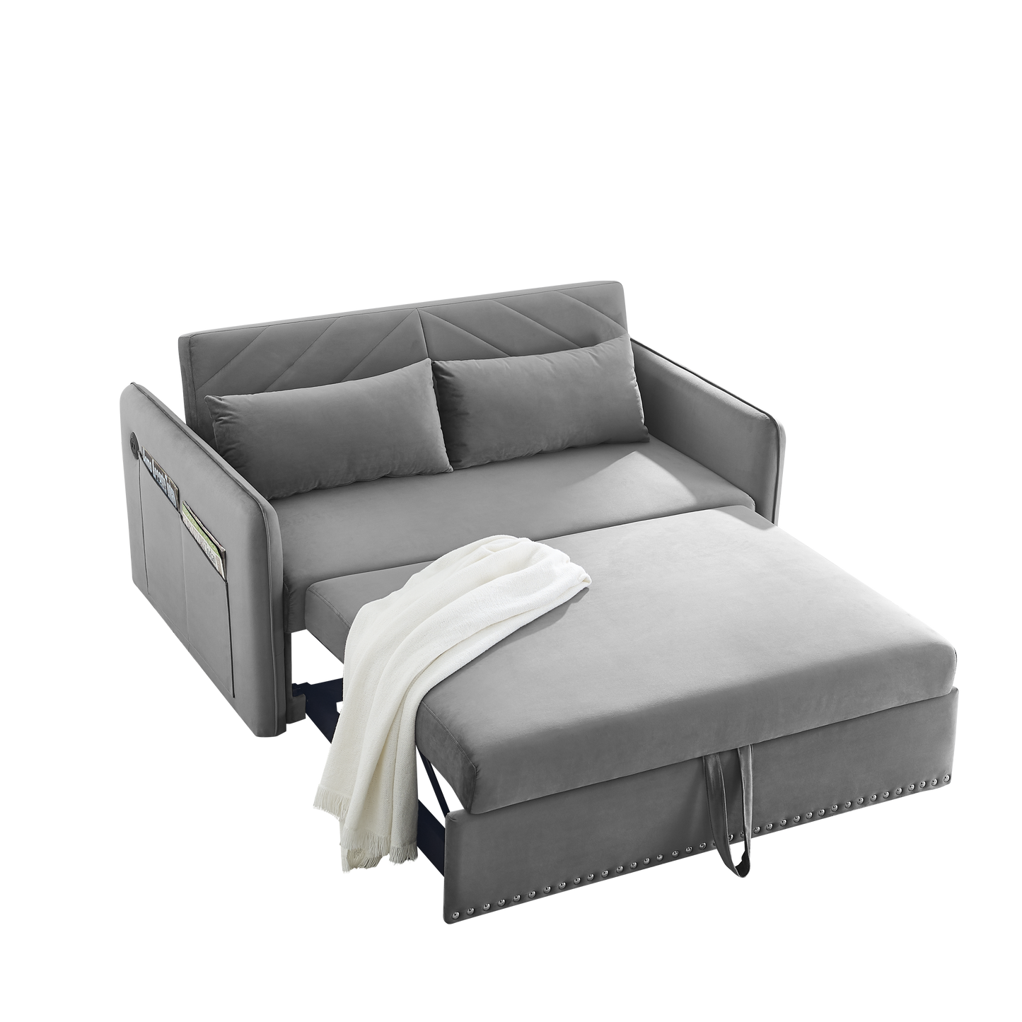 NEW MH' Sleeper Sofa Bed w/USB Port 3-in-1 Adjustable Sleeper with Pull-Out Bed 2 Lumbar Pillows