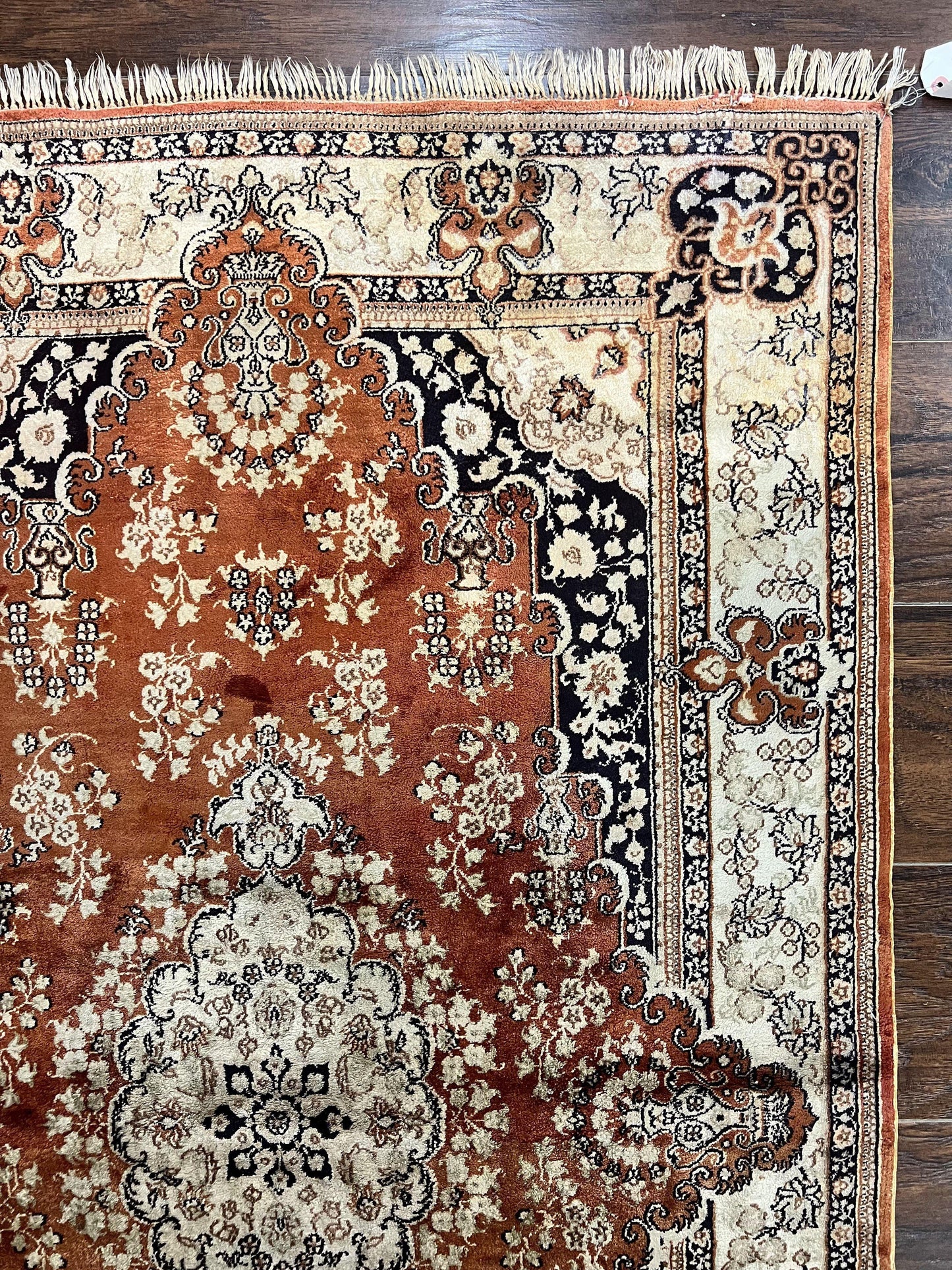 USED Turkish Silk Rug 3x5, Very Fine 400 KPSI, Floral Medallion, Handmade Hand Knotted Silk on Silk Oriental Carpet