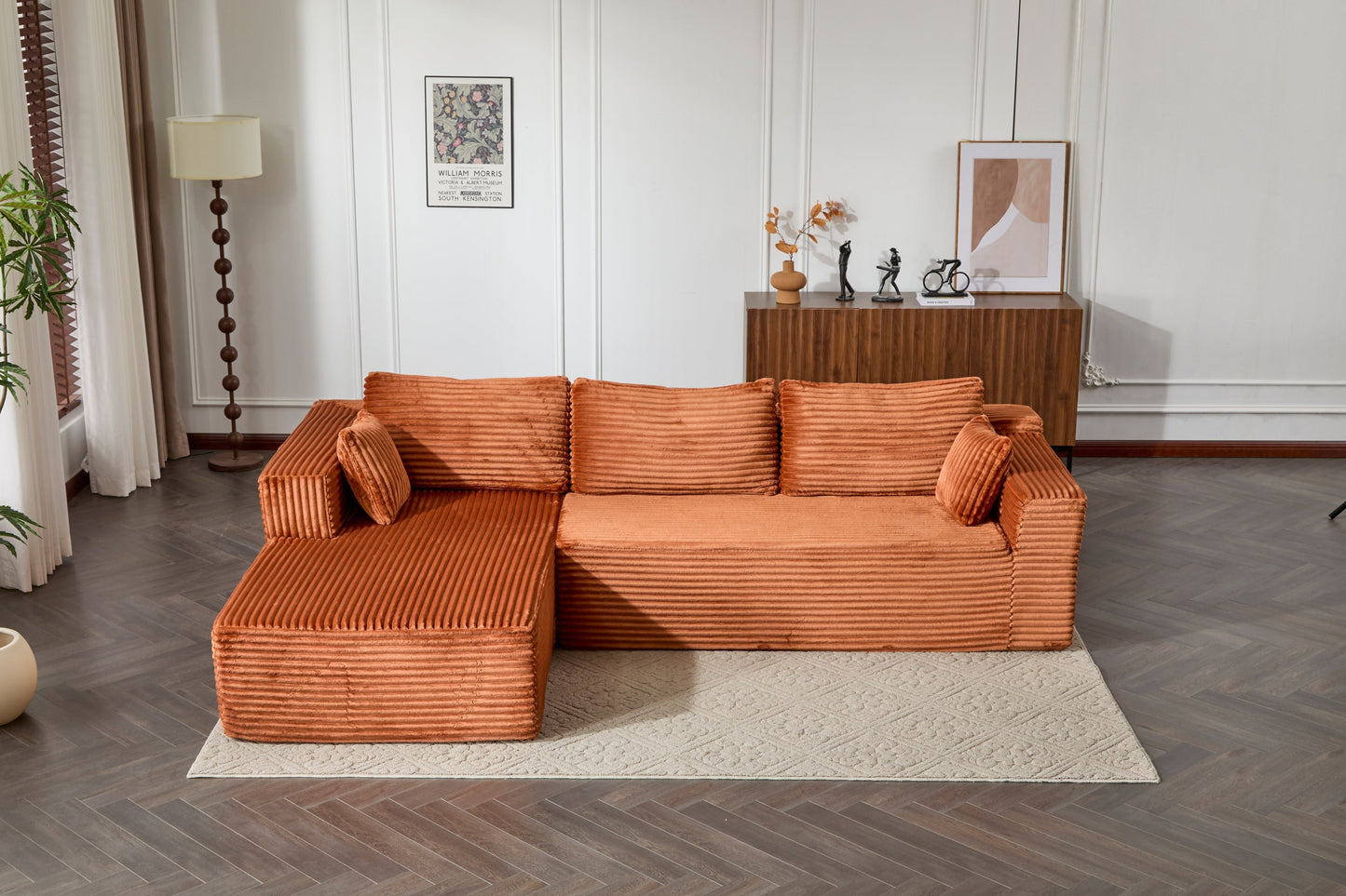 NEW Compression Sectional Couch with Comfy Chaise, Boneless L Shape Sofa with Deep Seat, Minimalist Modular Couches Sleeper for Living Room Bedroom Apartment Lounge,corduroy,Brown