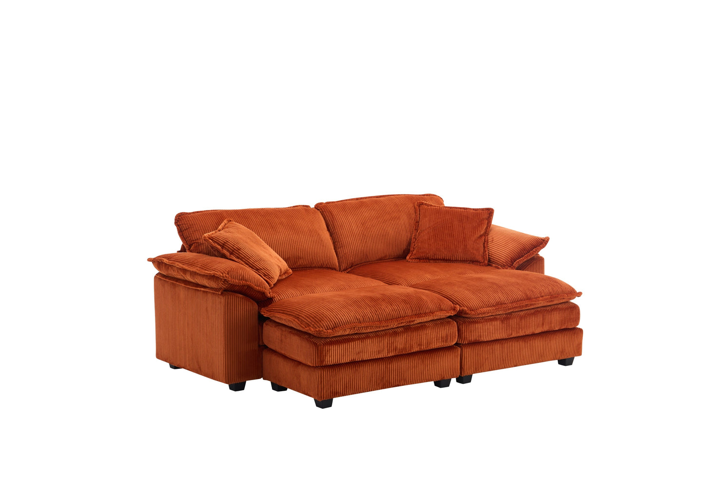 NEW Corduroy 2-seats sofa With 2 back pillows,2 toss pillows and two ottoman,Comfy Sofa- Deep Seat Couch for Living Room,Orange
