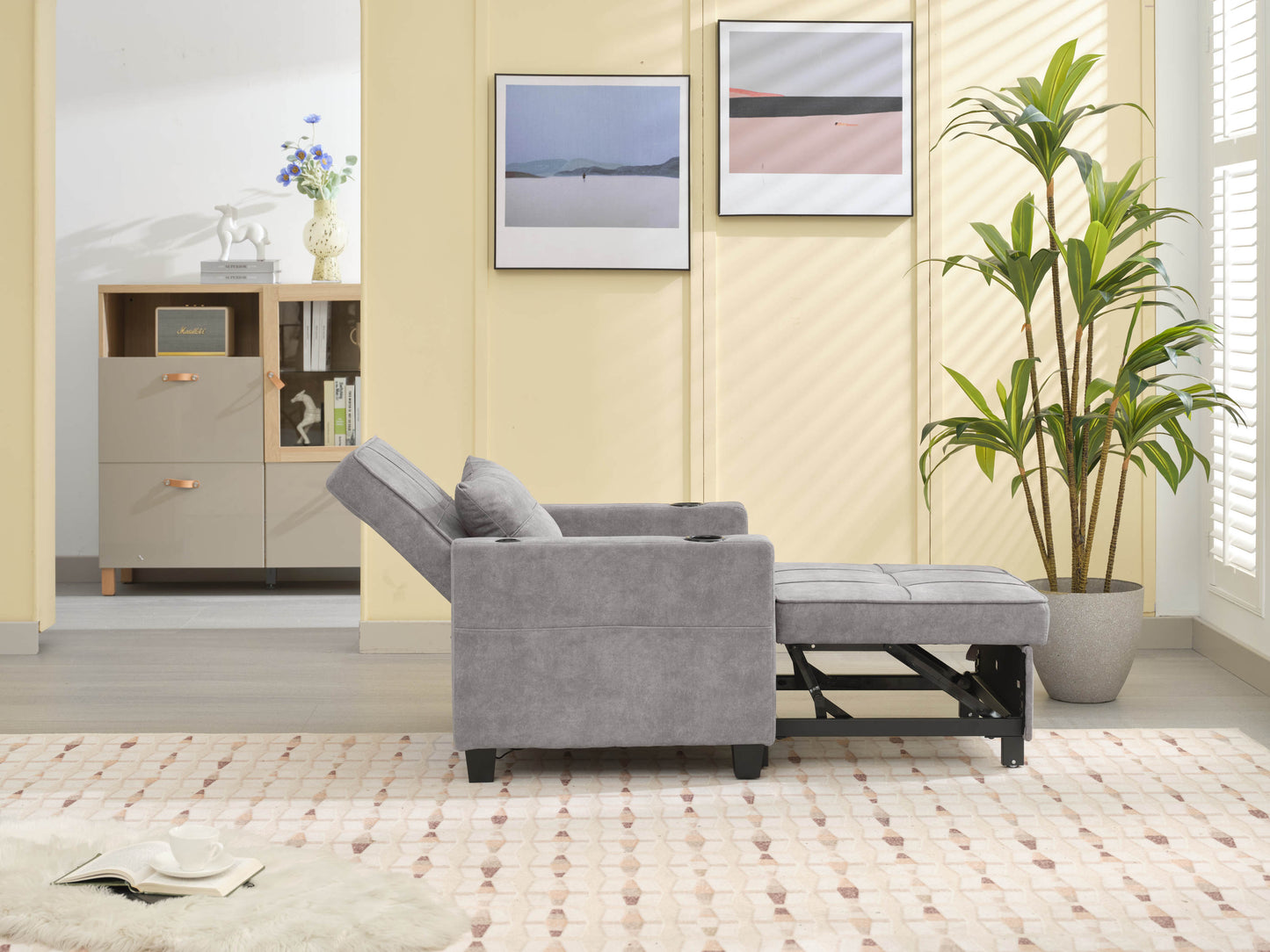 NEW Futon Chair Bed Convertible Chair 3-in-1 Pull Out Sleeper Chair Beds with USB Ports,Wear-resistant and Anti-scratch,  Armchair Bed Sleeper for Living Room (Light Grey Scratch Cloth)