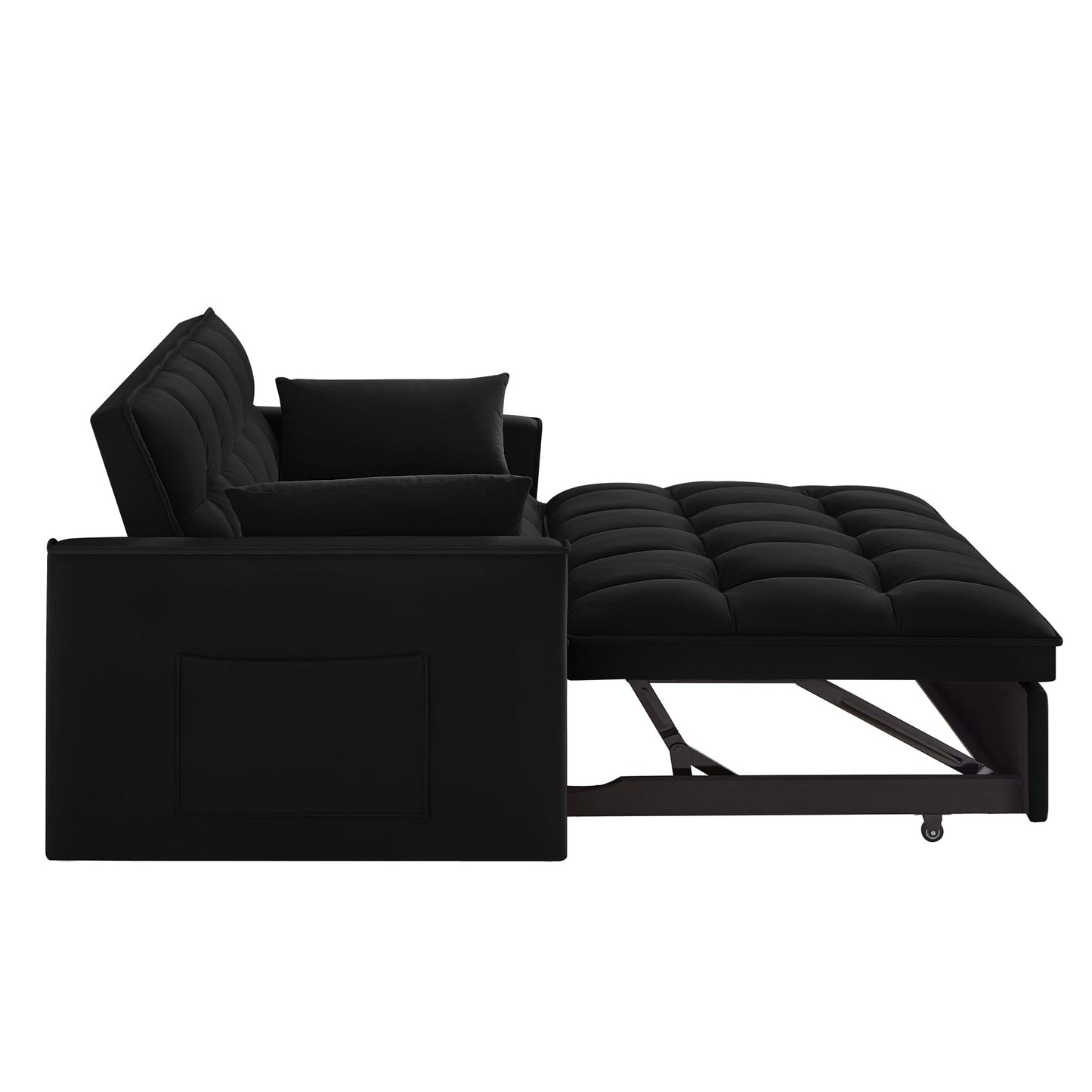 NEW 4 in1 Loveseat Sofa Bed with Armrests & Storage Pockets, Multi-Function Tufted Pull-out Sofa Bed with Adjustable Backrest and Pillows, Convertible Loveseat Sofa Couch,Black
