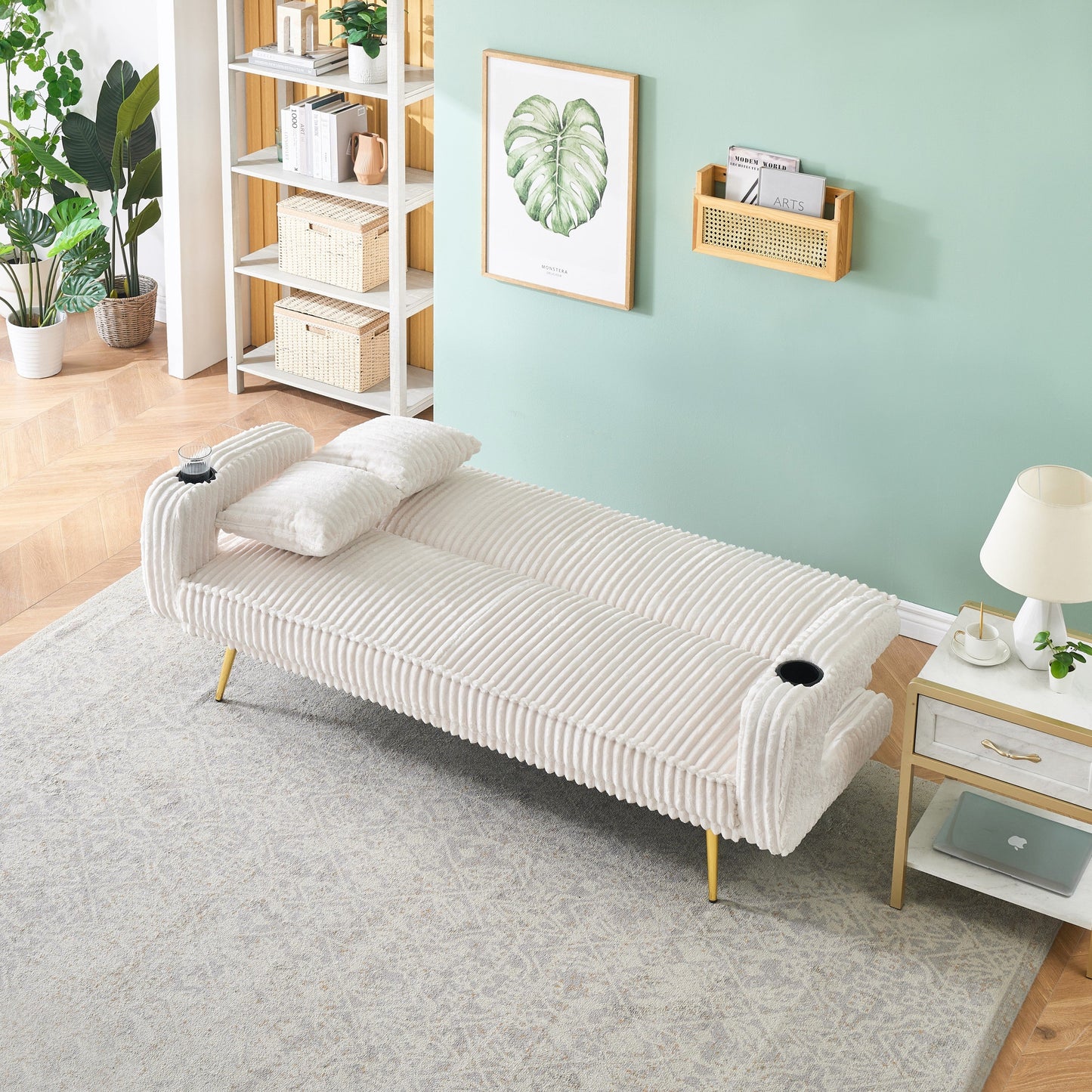 NEW Straight Corduroy Sofa Bed with Pillows