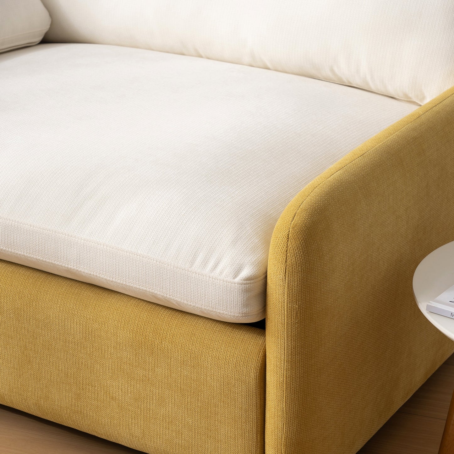 NEW Modern Oversized Chenille Armchair with Color Blocking and Pillows, 50*43' in Cream and Yellow