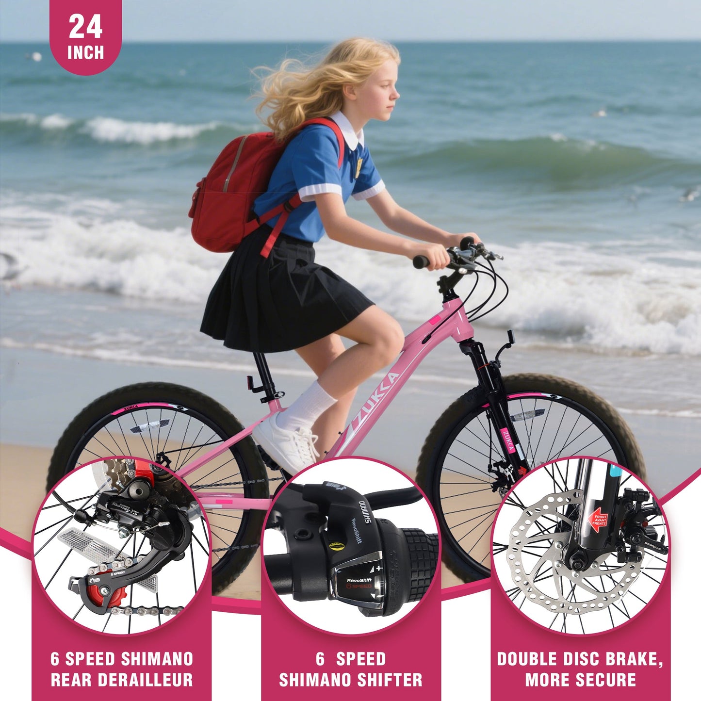 NEW Mountain Bike for Girls and Boys  Mountain 24 inch shimano 6-Speed bike