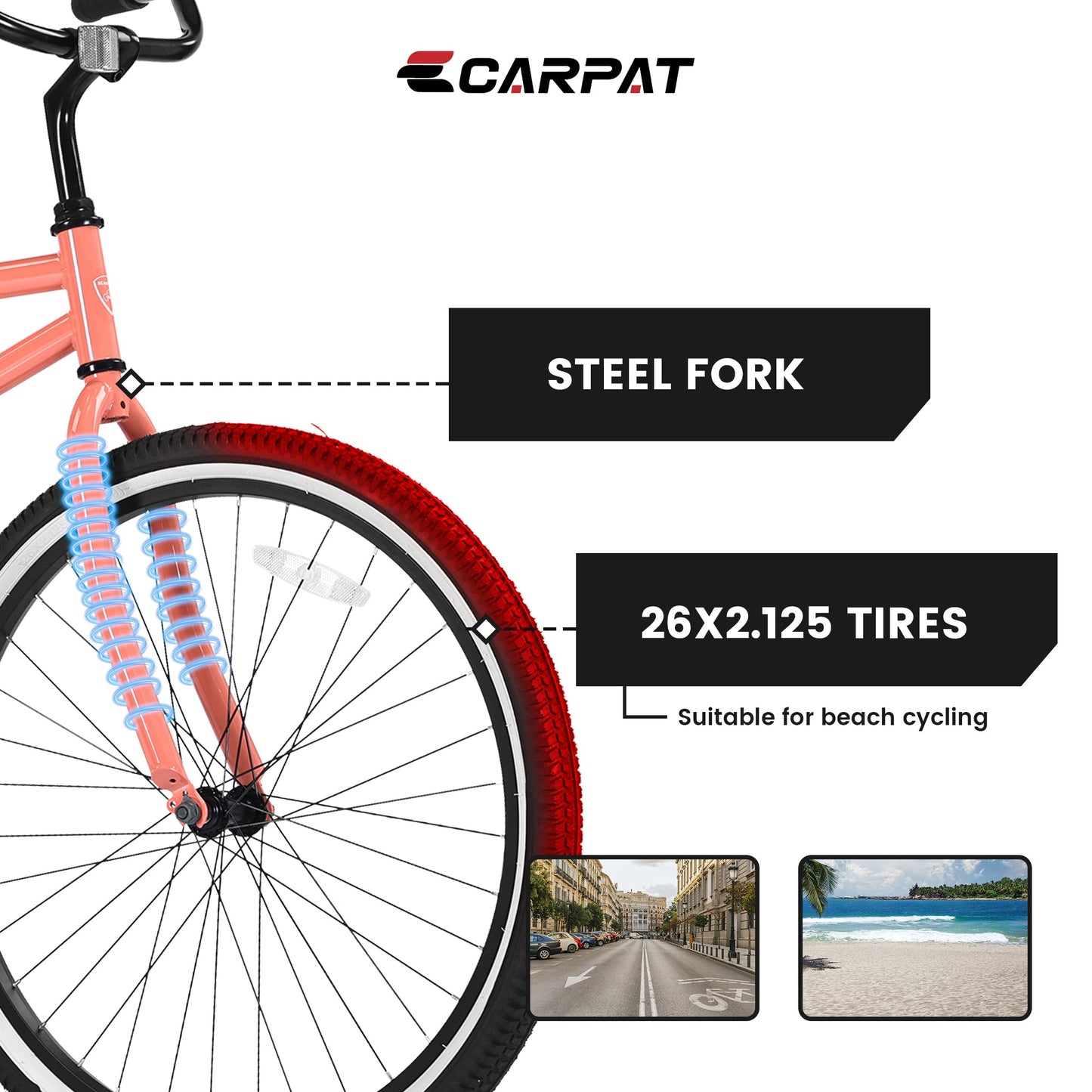 NEW S26204 26 Inch Beach Cruiser Bike for Men and Women, Steel Frame, Single Speed Drivetrain, Upright Comfortable Rides, Multiple Colors