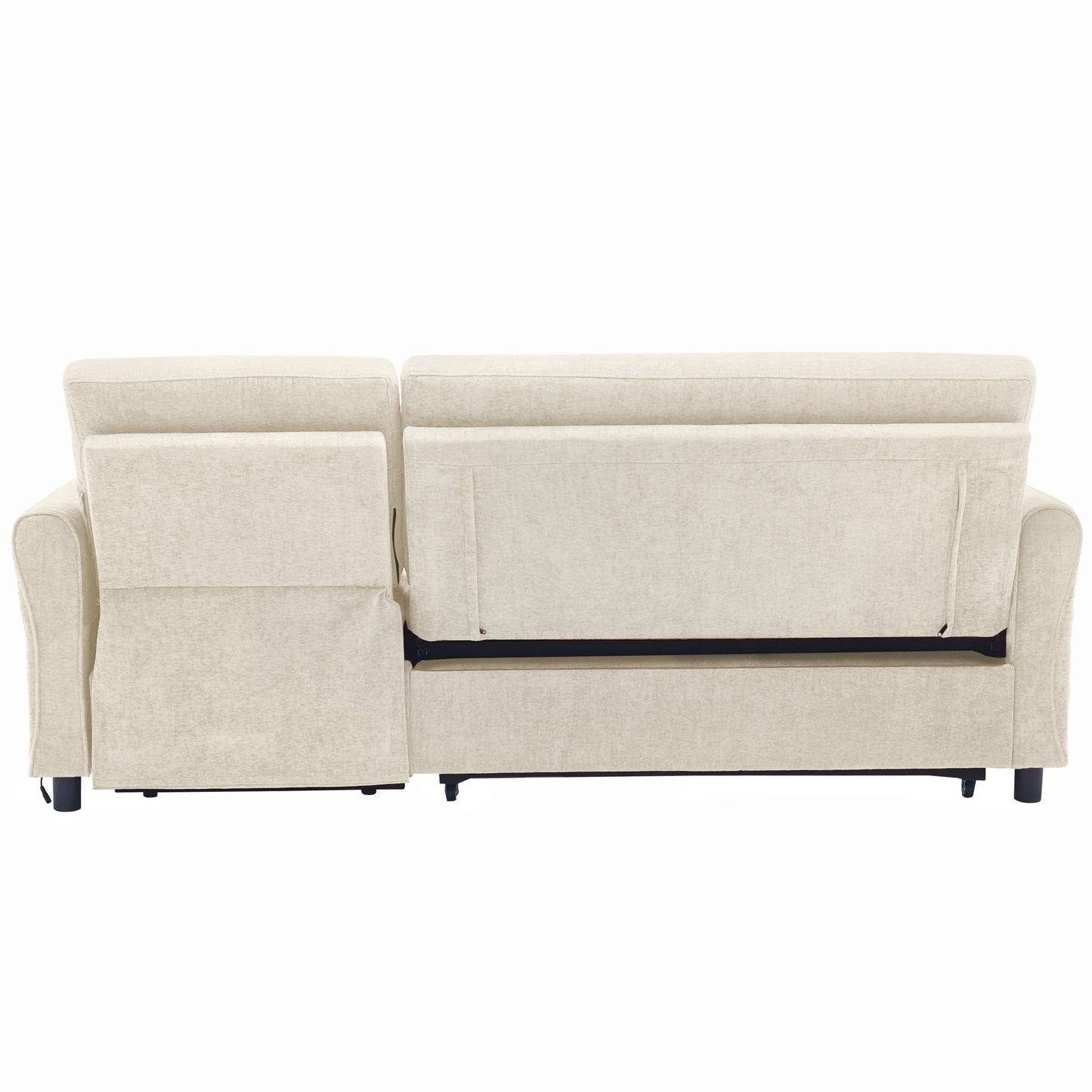 NEW Beige 82' Chenille Upholstered Two-in-One  Three-Seat Sofa with Pull-out Bed